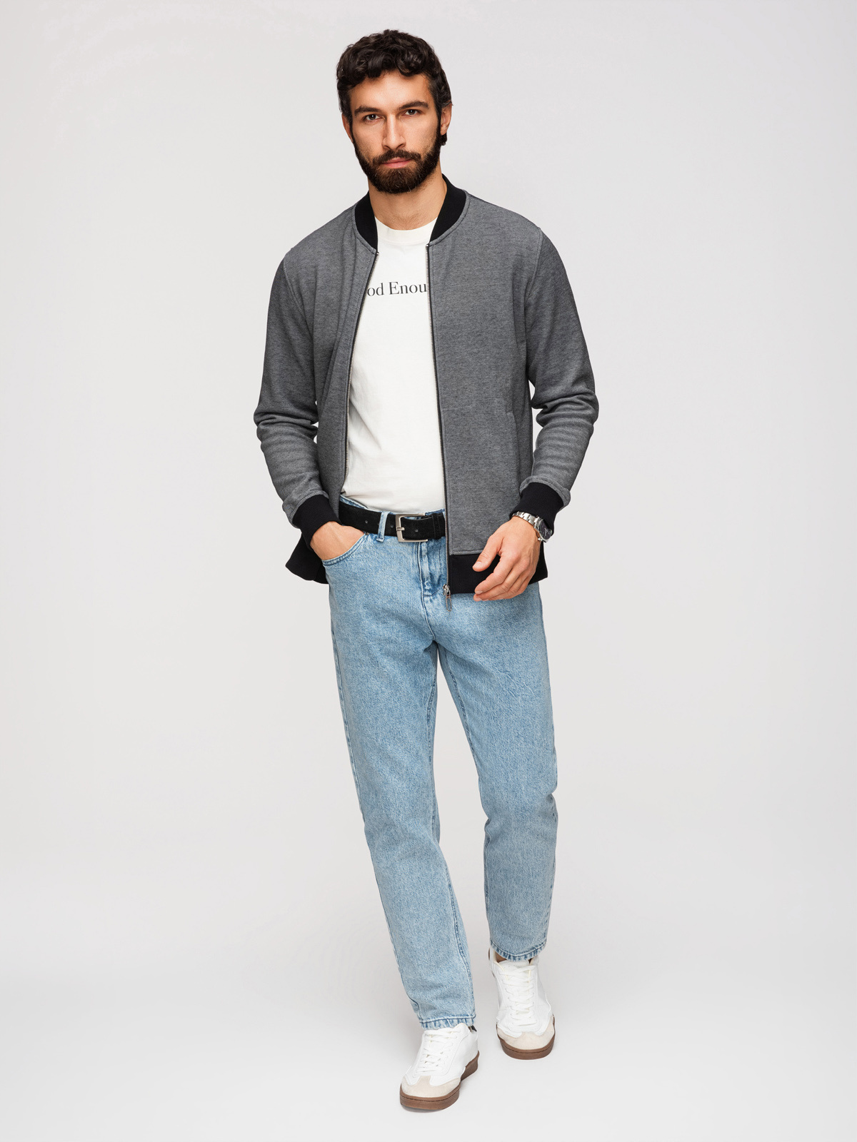 Ombre Men's pique knit bomber jacket - black