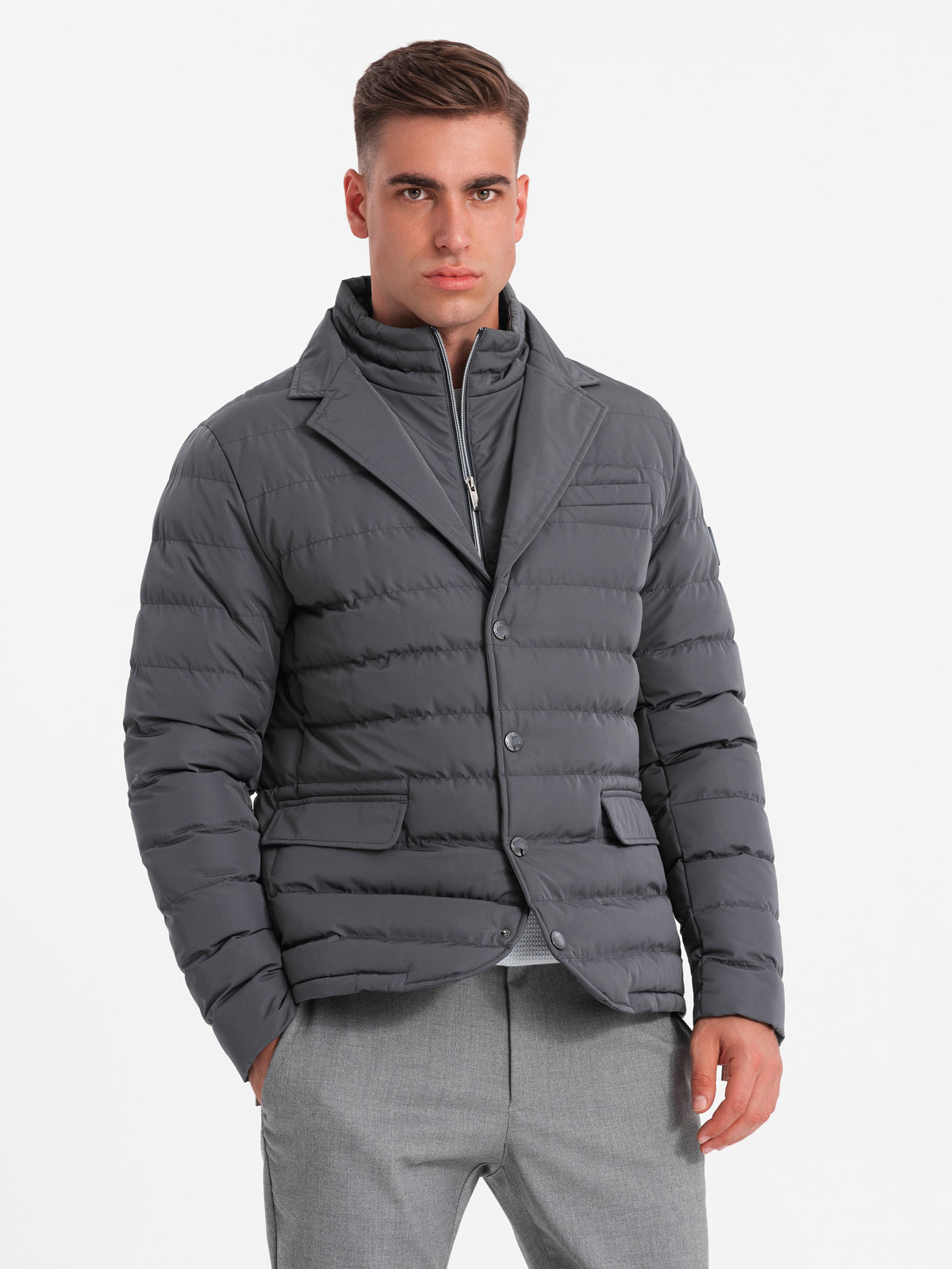 Ombre Men's quilted jacket with jacket cut - graphite