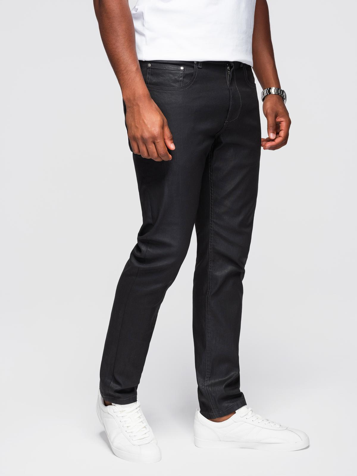 Ombre Men&#039;s waxed denim SLIM FIT pants - black