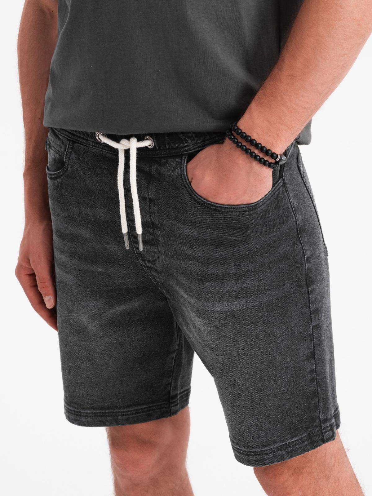 Ombre Men's shorts with elastic waistband and wash effect - black