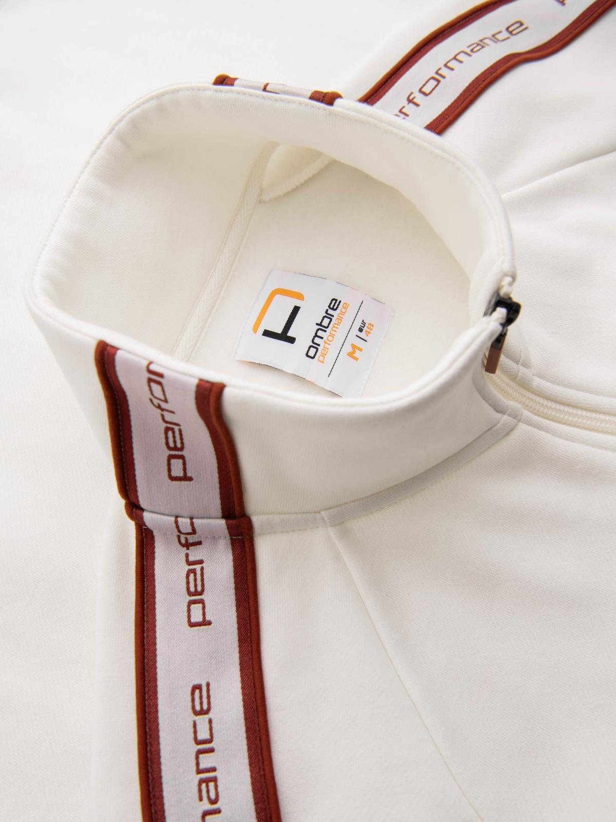 Ombre Men's unbuttoned sweatshirt with piping and high collar - cream