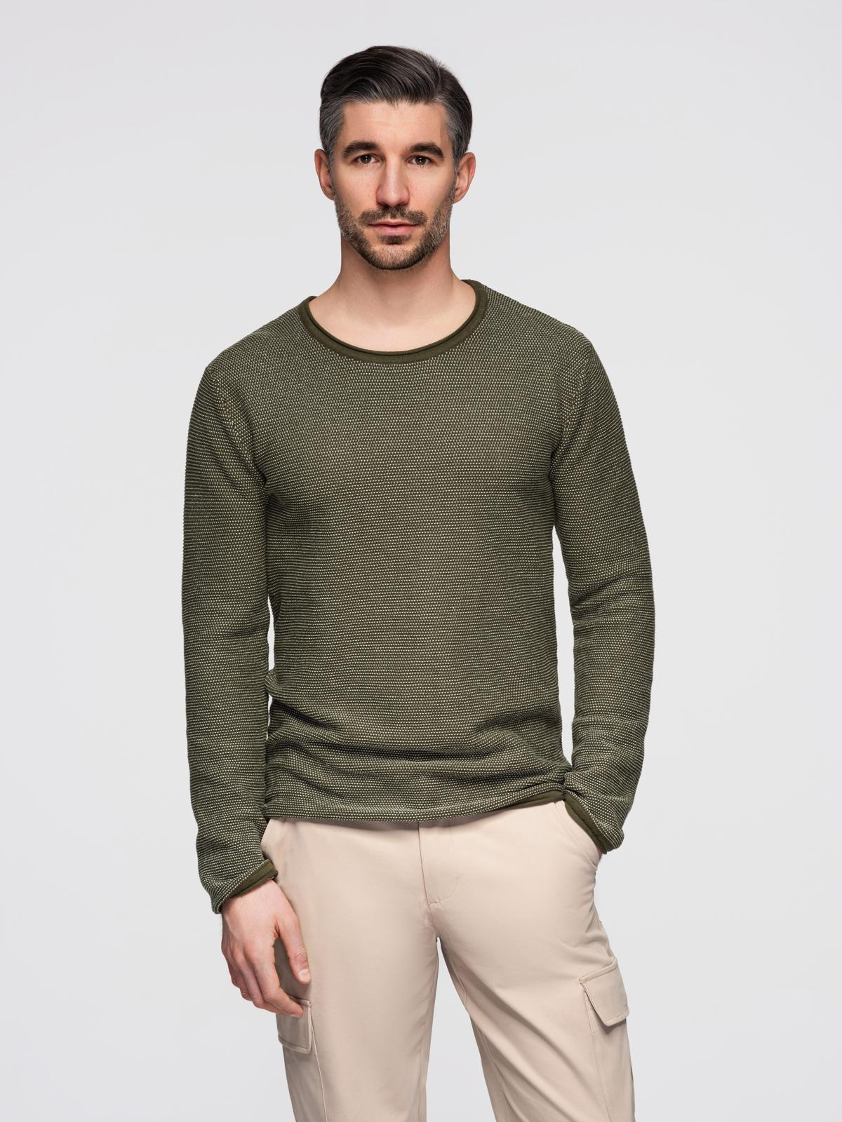 Ombre Men's knitted sweater with structured dots - olive