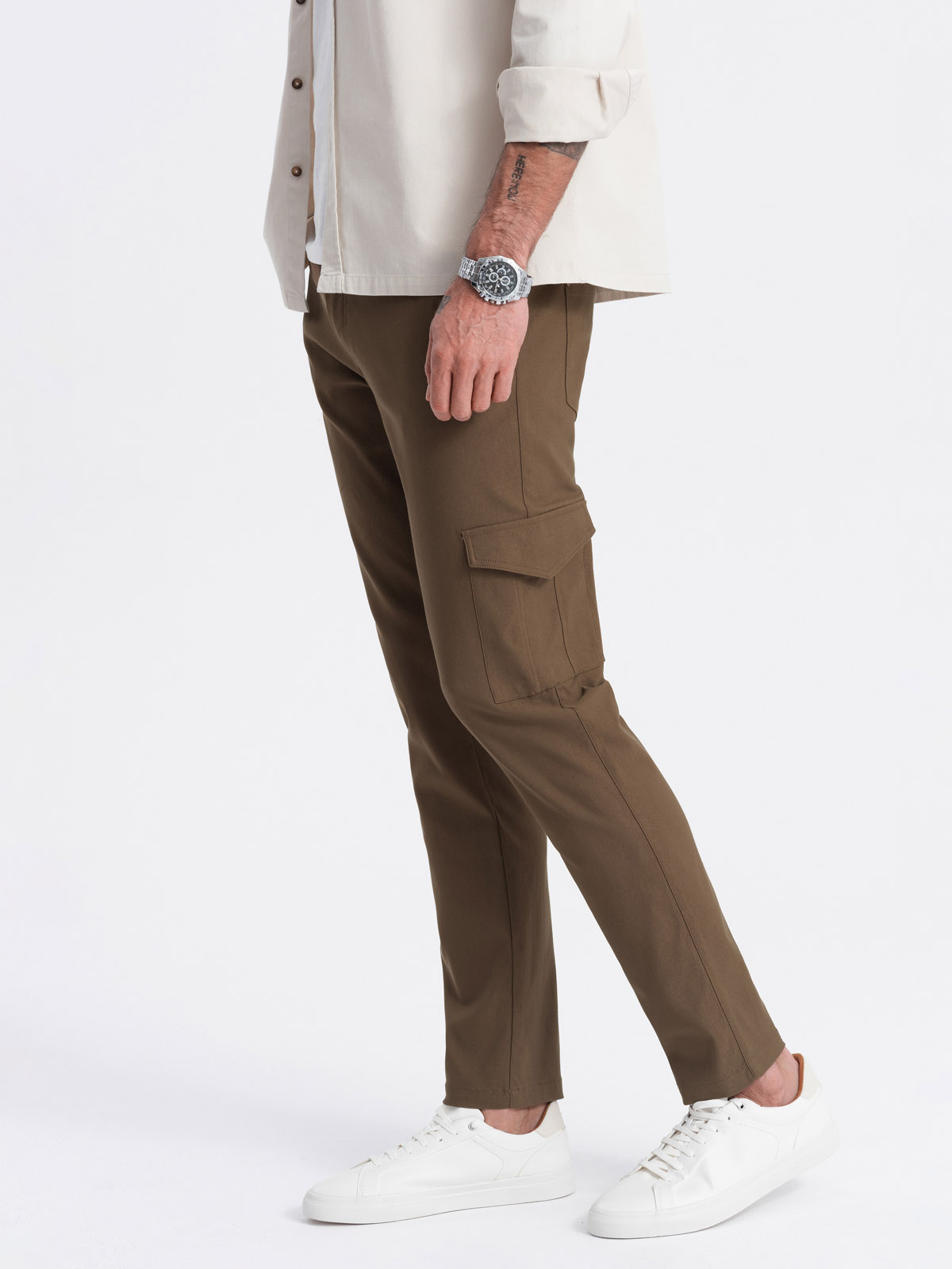 Khaki pánské cargo kalhoty Ombre Clothing