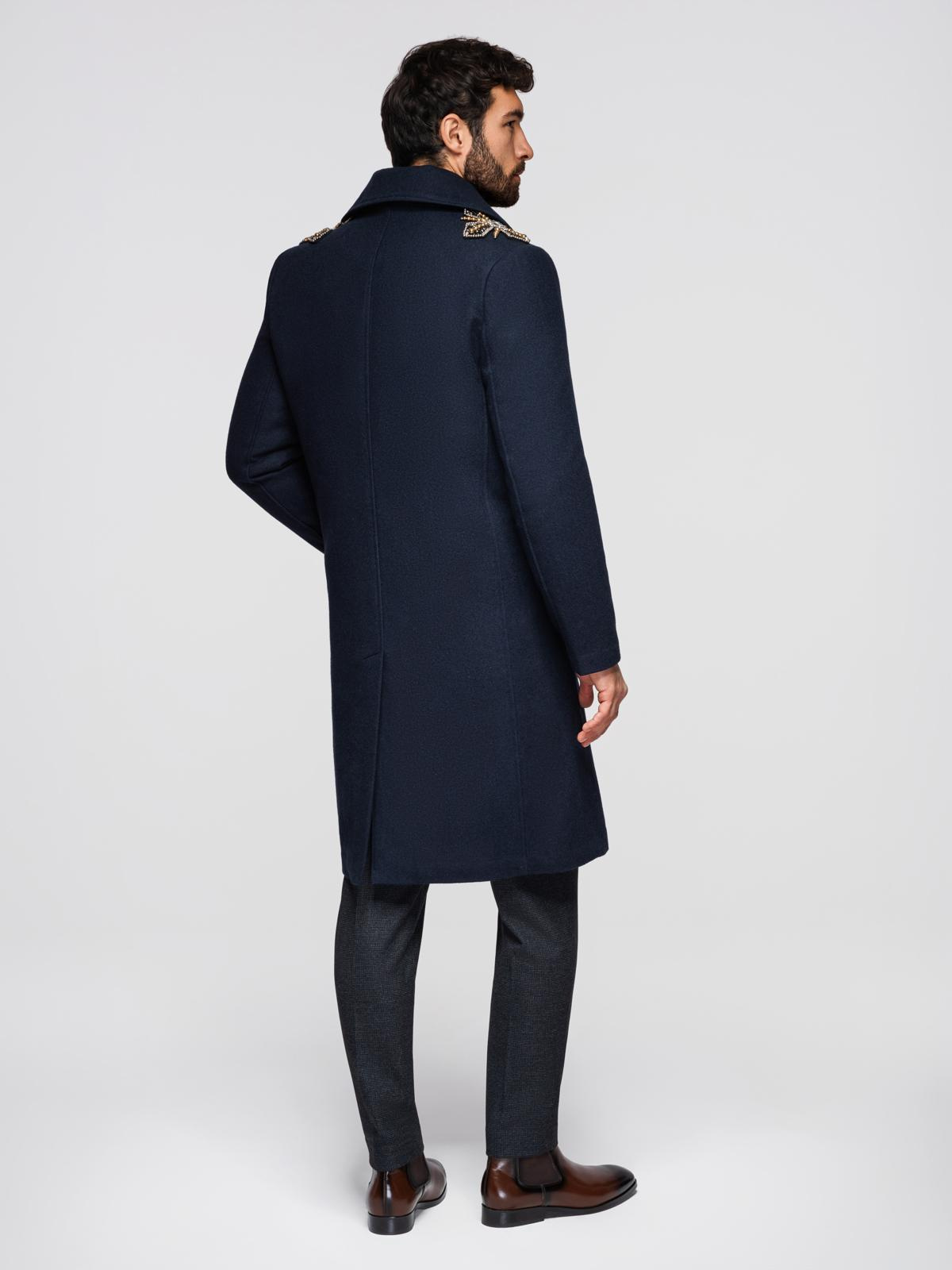 Ombre Men's double-breasted coat with wool and decorative shoulder applications -