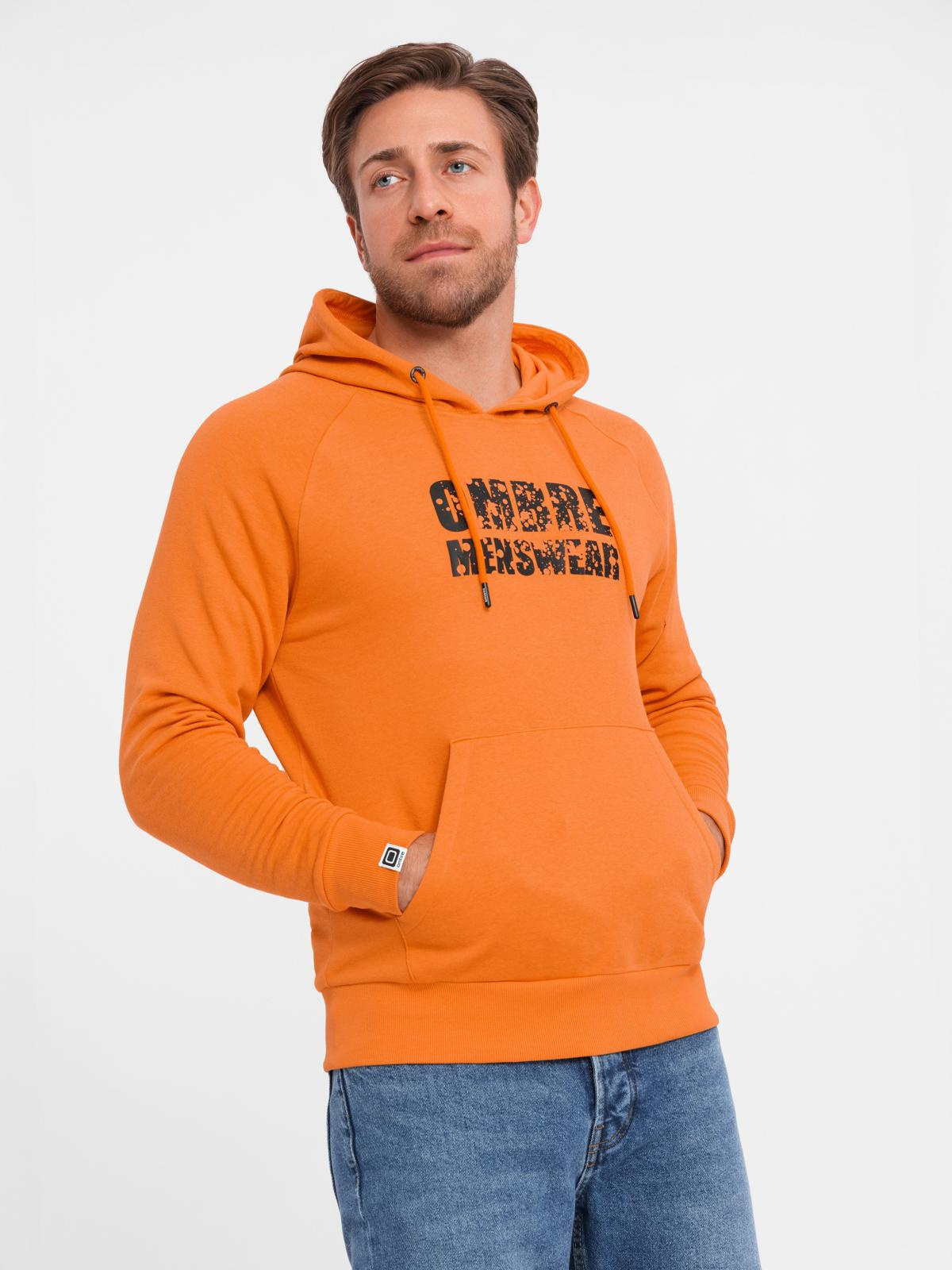 Ombre Mens kangaroo sweatshirt with hood and print - orange