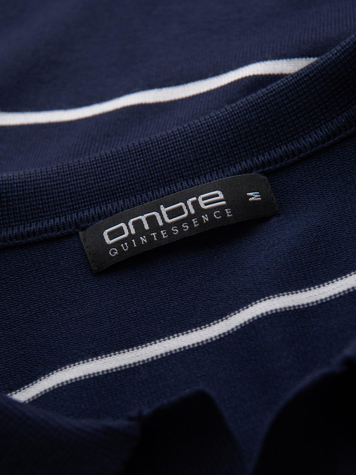 Ombre Men's horizontal striped polo longsleeve with viscose - navy blue and white