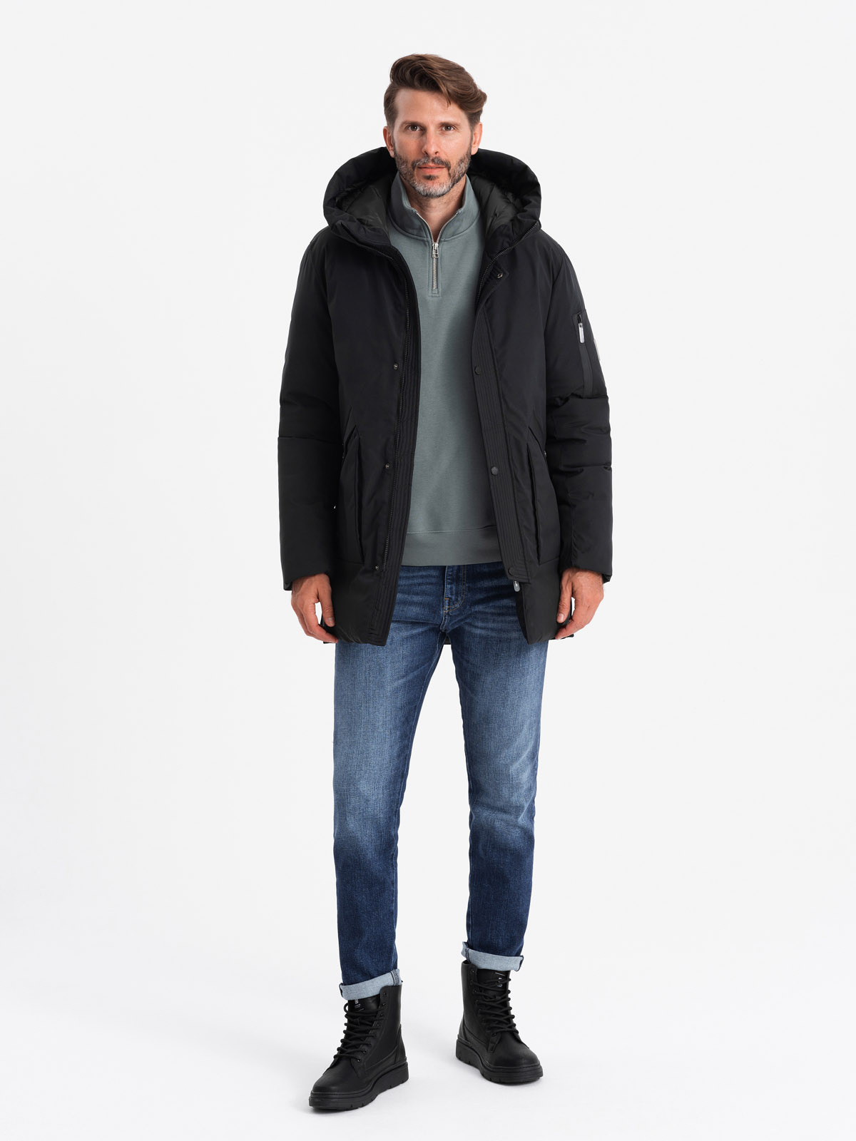 Ombre Men's long seasonal outdoor style jacket - black