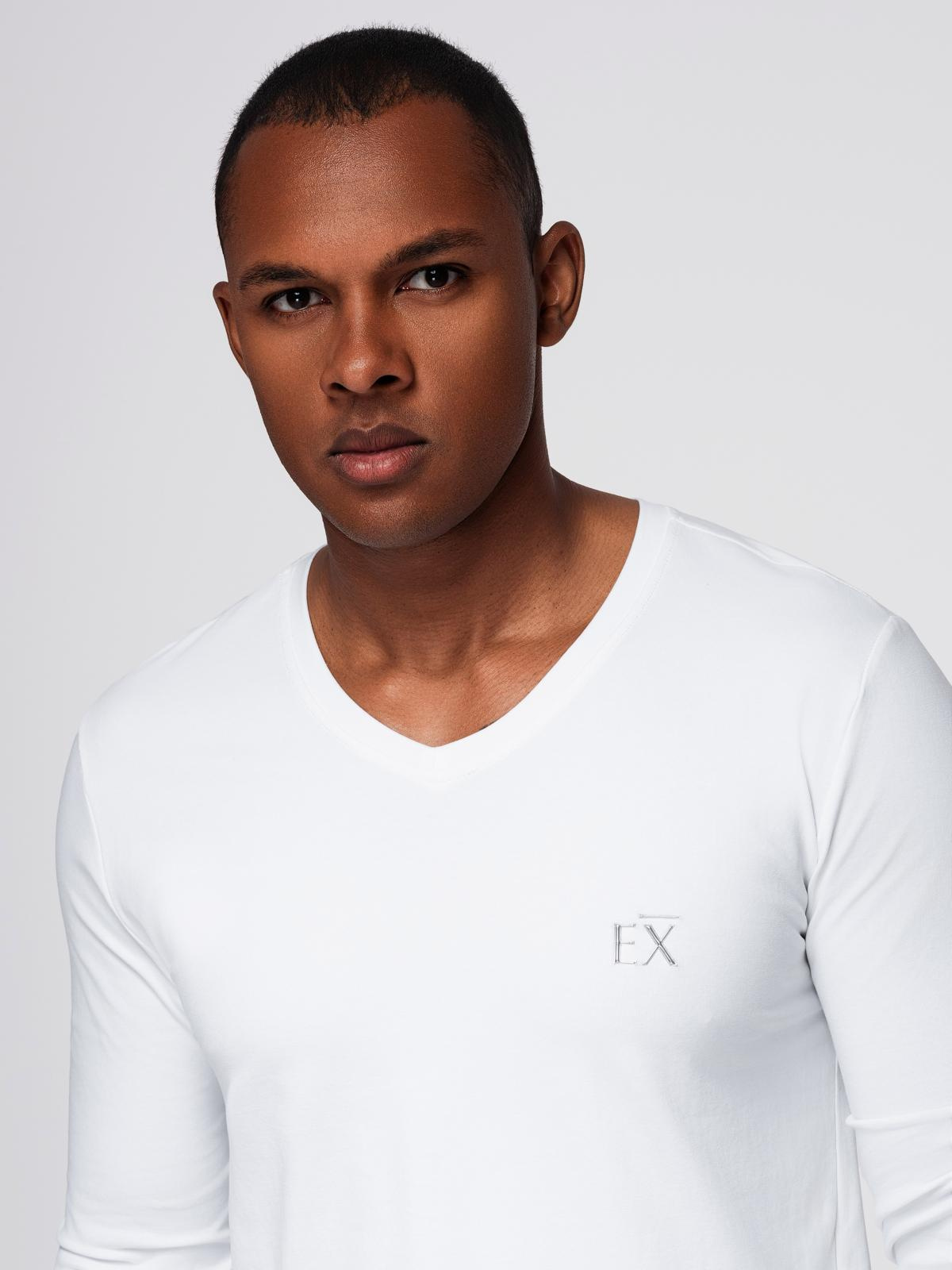 Ombre Men's V-neck SLIM FIT longsleeve with elastane and print - white