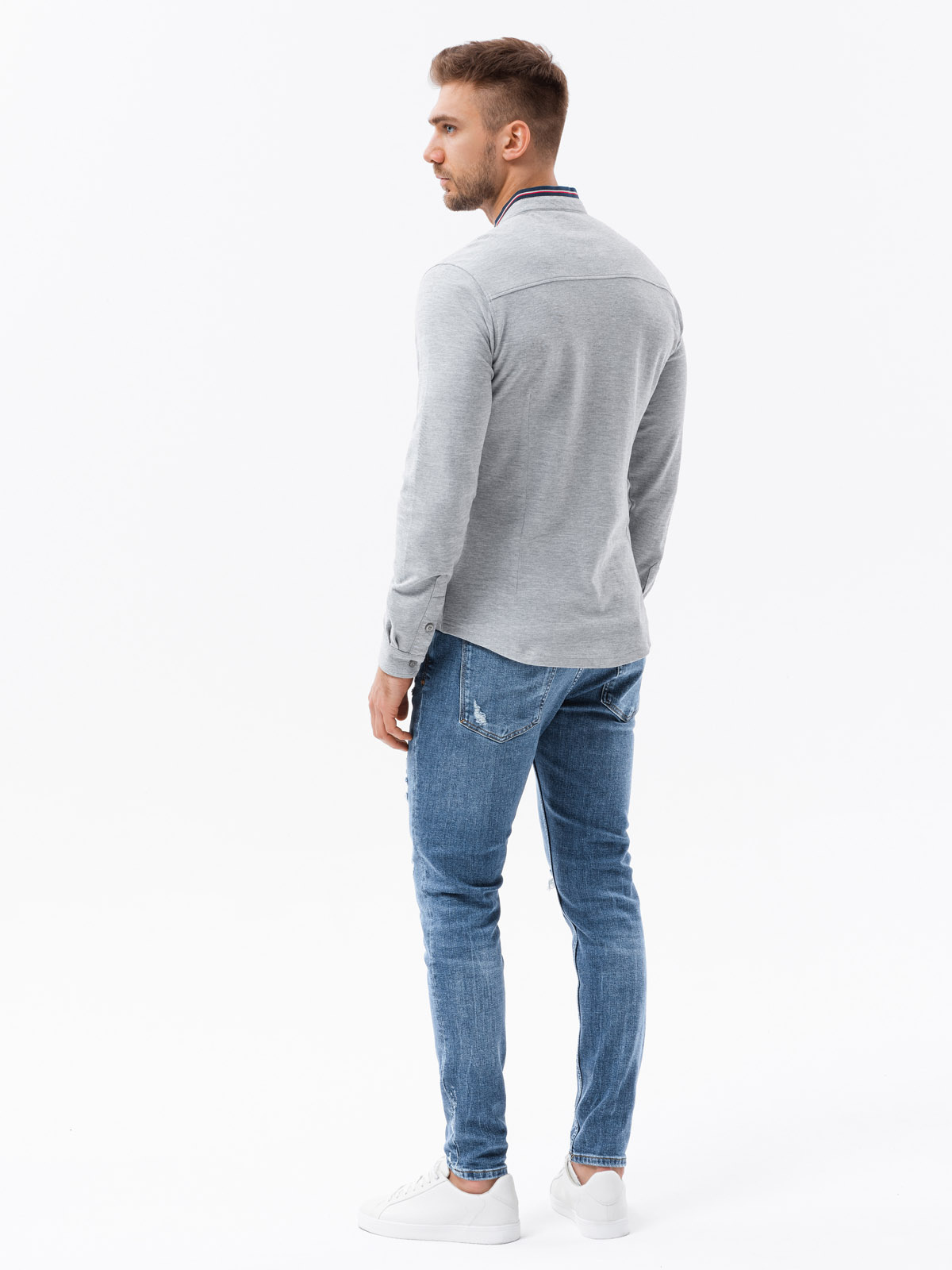 Ombre Men&#039;s cotton SLIM FIT shirt with collared collared shirt - grey