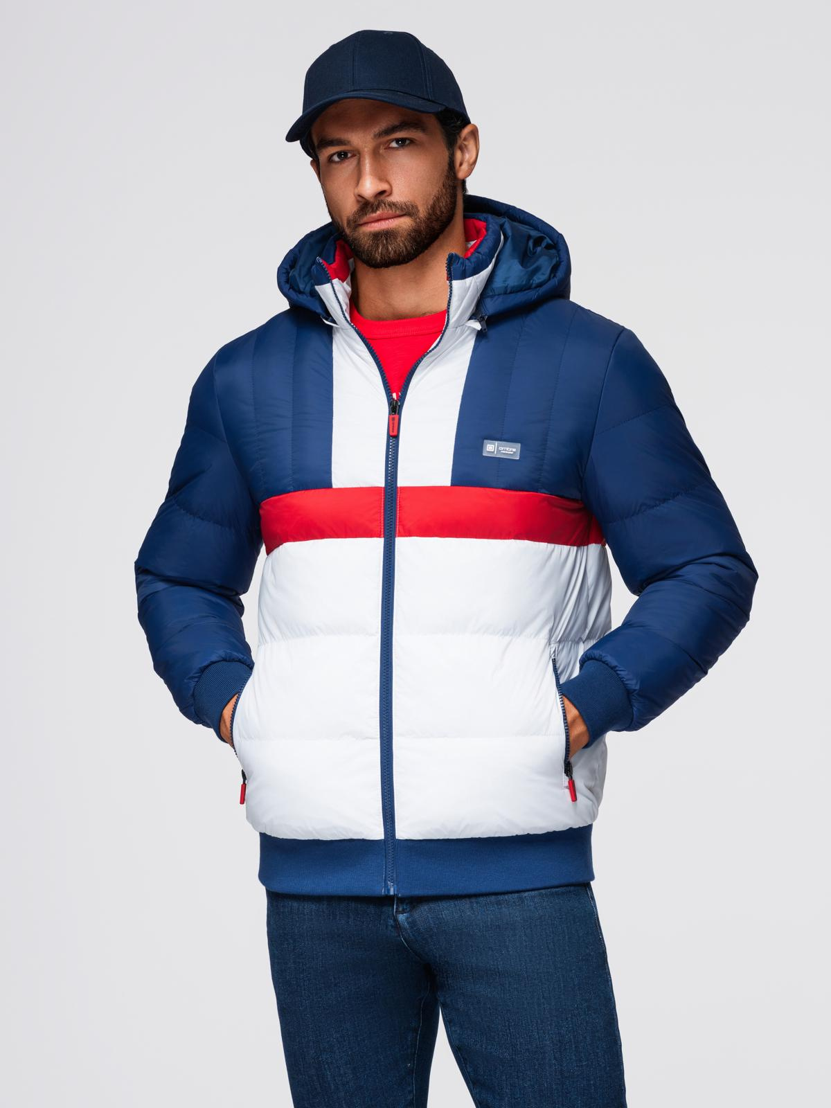 Ombre Colorful retro men&#039;s sports jacket - blue and white