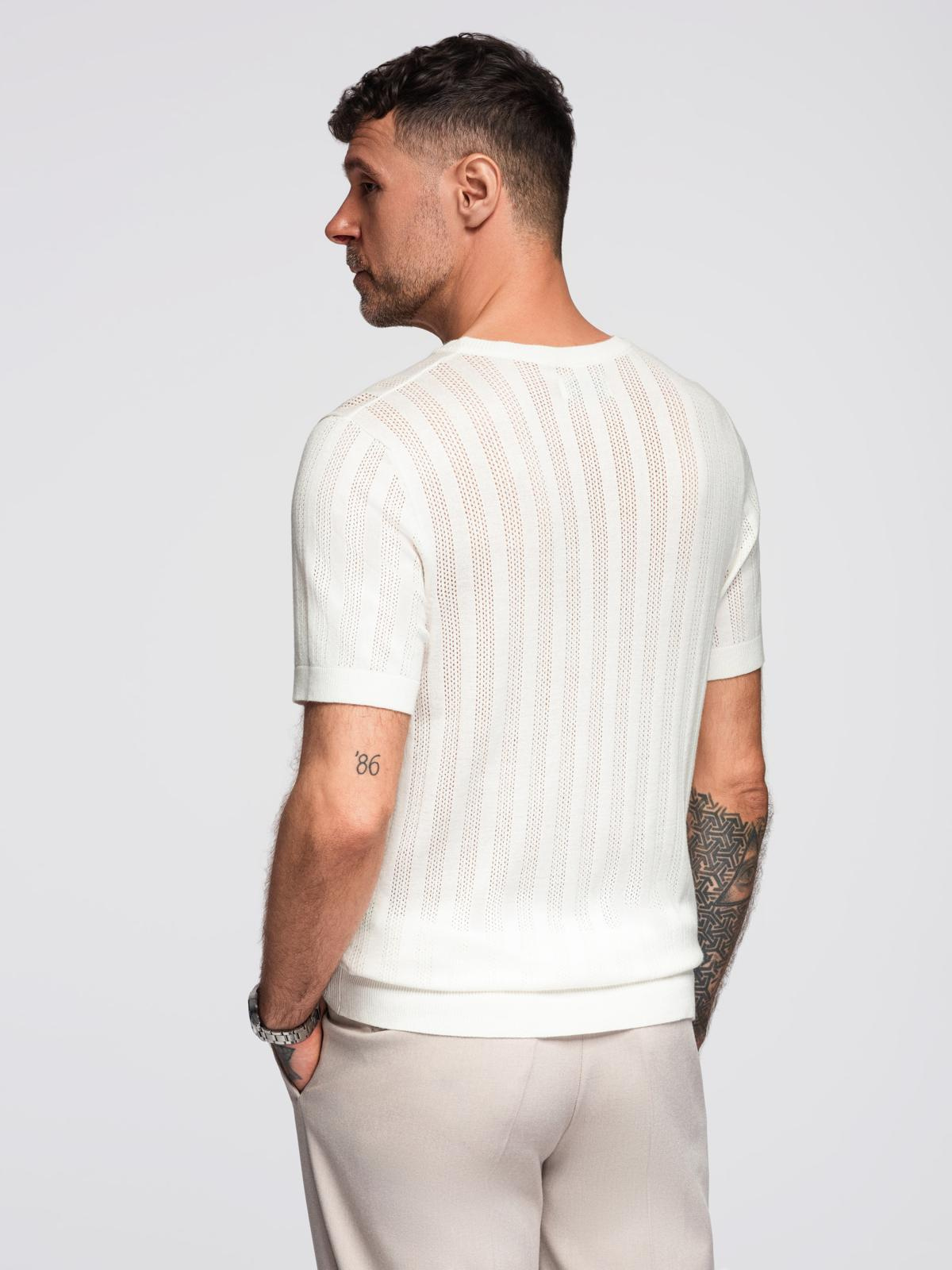 Ombre Men's openwork sweater with round neckline and short sleeves - white