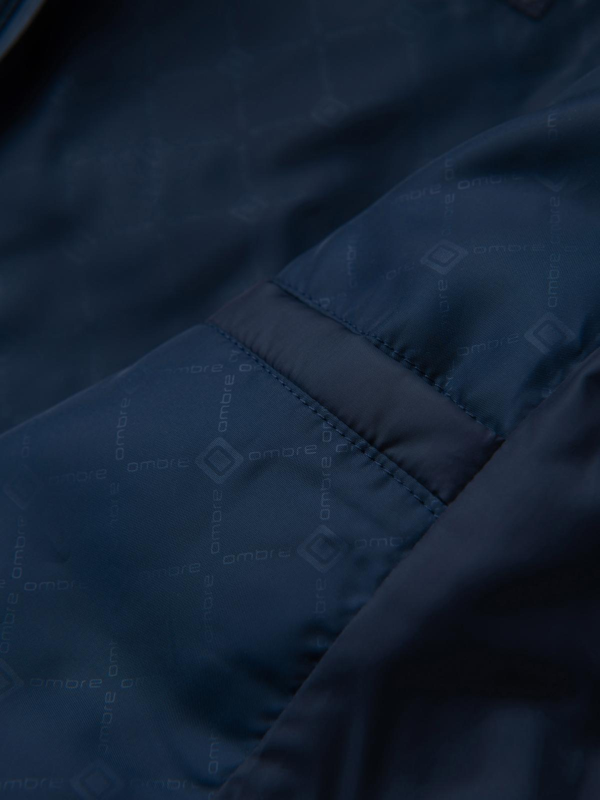 Ombre Quilted bomber jacket with hood and knitted sleeves - navy blue