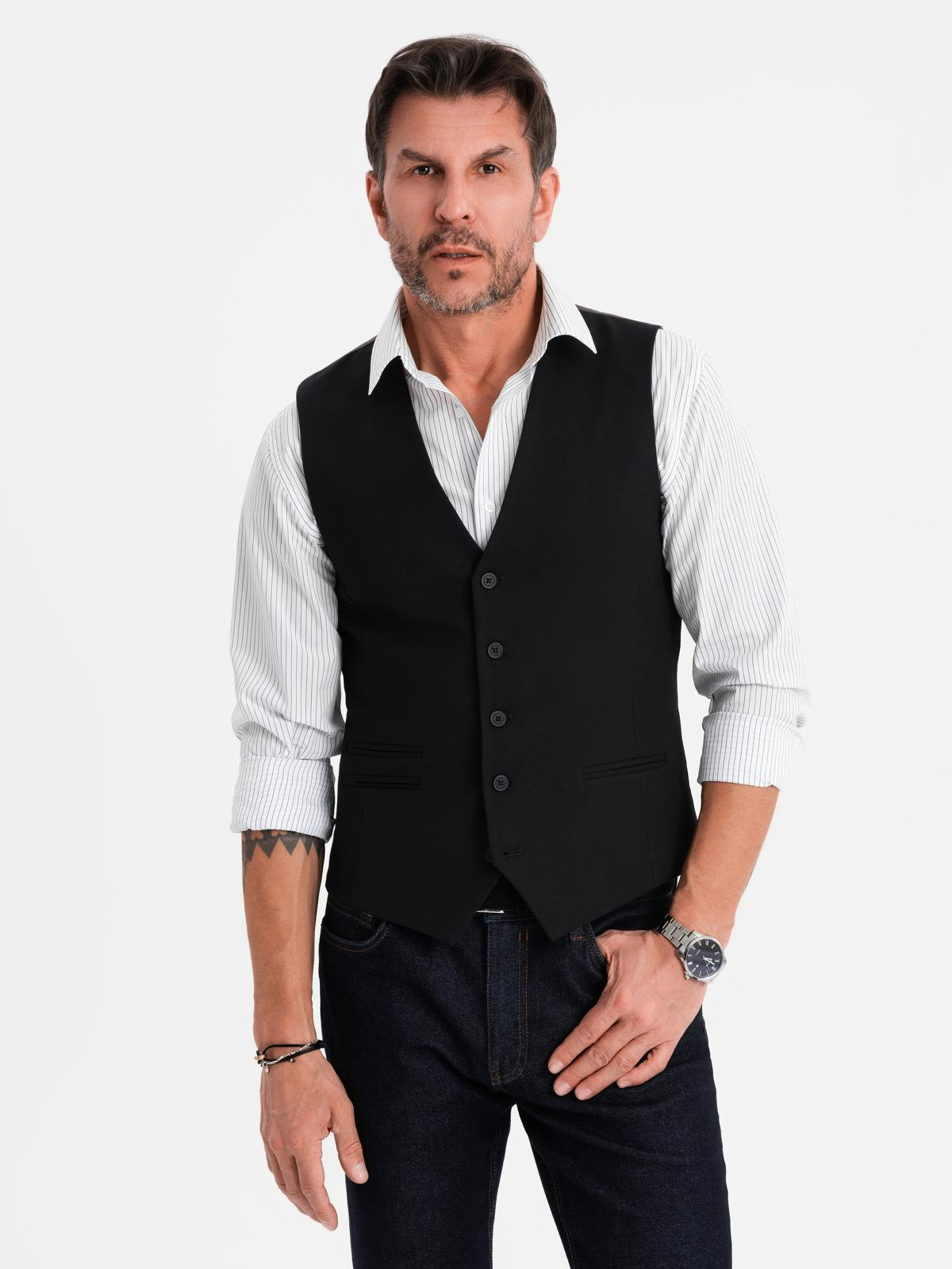 Ombre Men's suit vest with classic detailing and lining - black