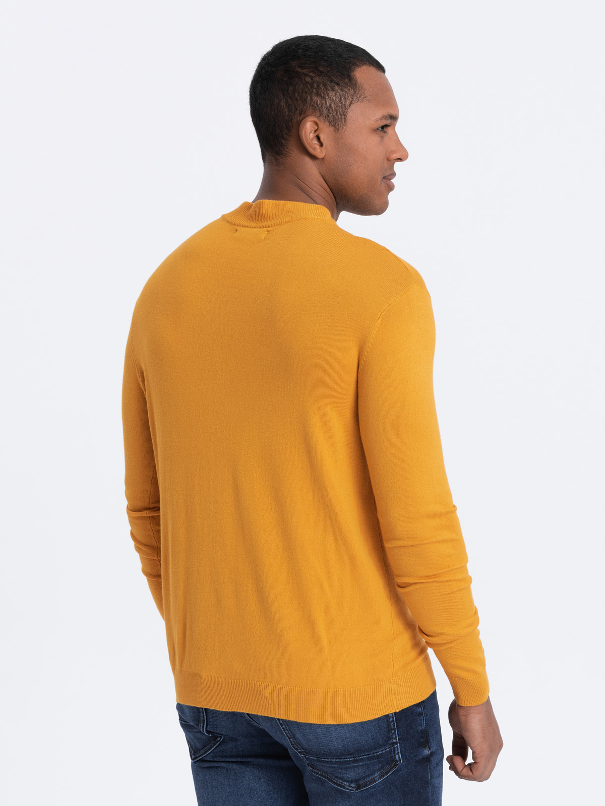 Ombre Men&#039;s knitted half turtleneck with viscose - mustard