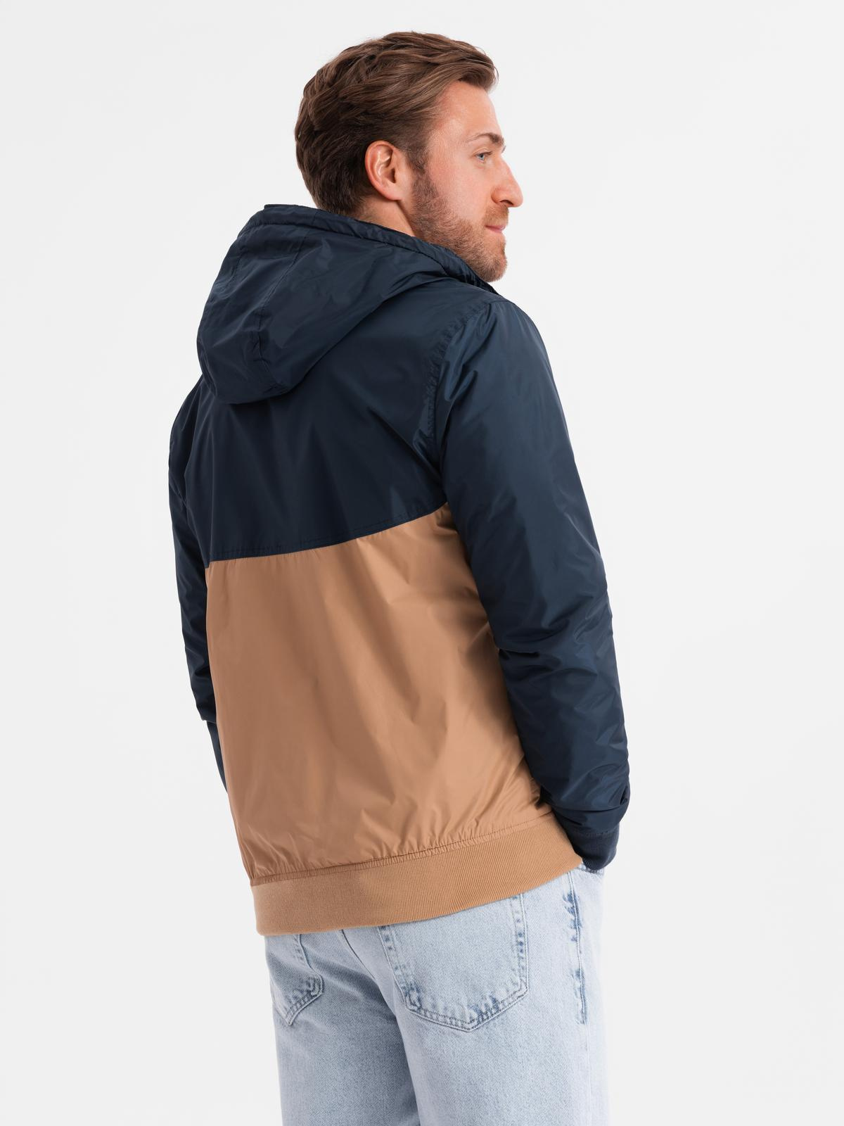 Ombre Lightweight colorful men&#039;s sports jacket with fleece - brown and navy blue