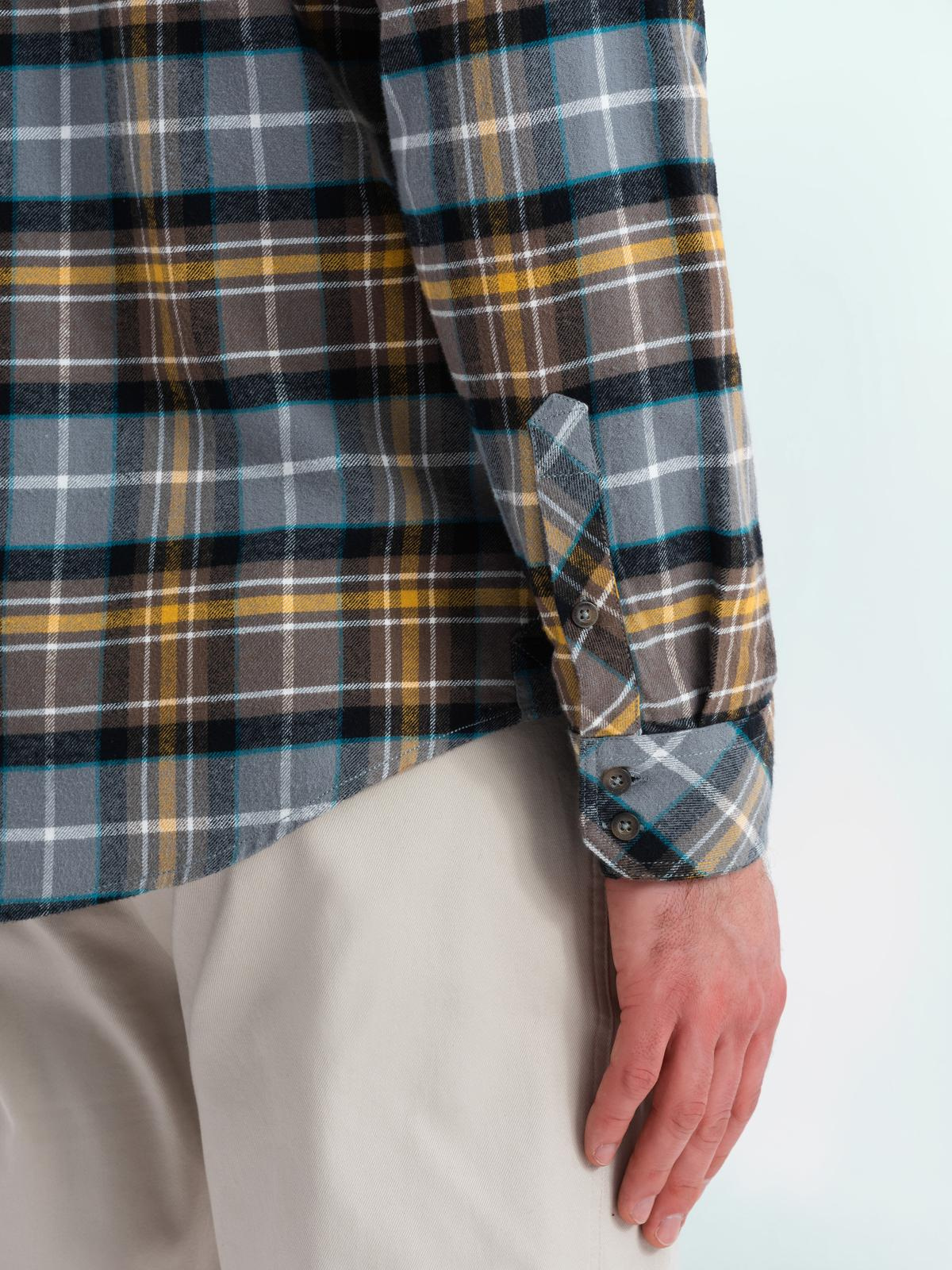 Ombre Men's checkered flannel shirt with pockets - gray-yellow