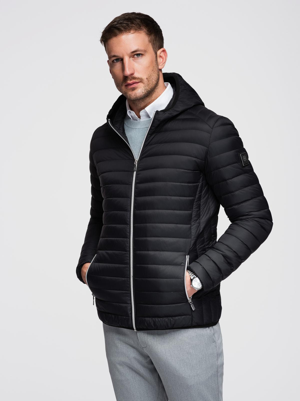 Ombre Ultralight men&#039;s natural down jacket with stowable pouch - black