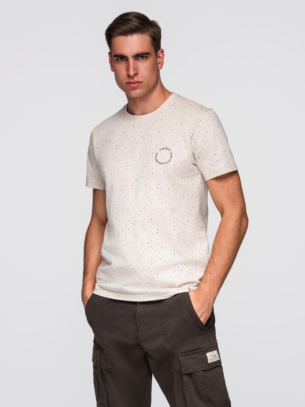 Ombre Men's printed cotton t-shirt with round neckline - beige