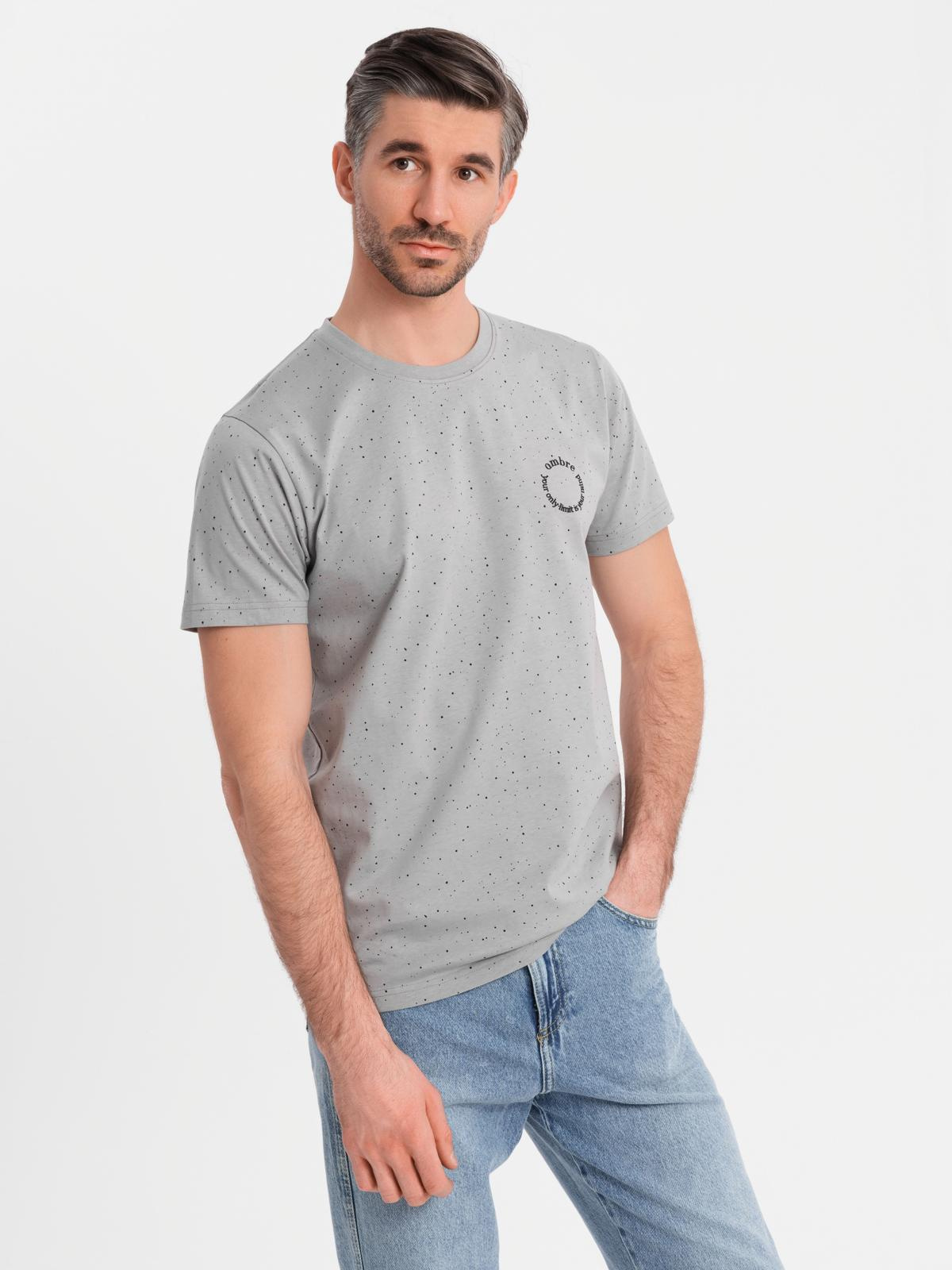 Ombre Men's printed cotton T-shirt with round neckline - light grey