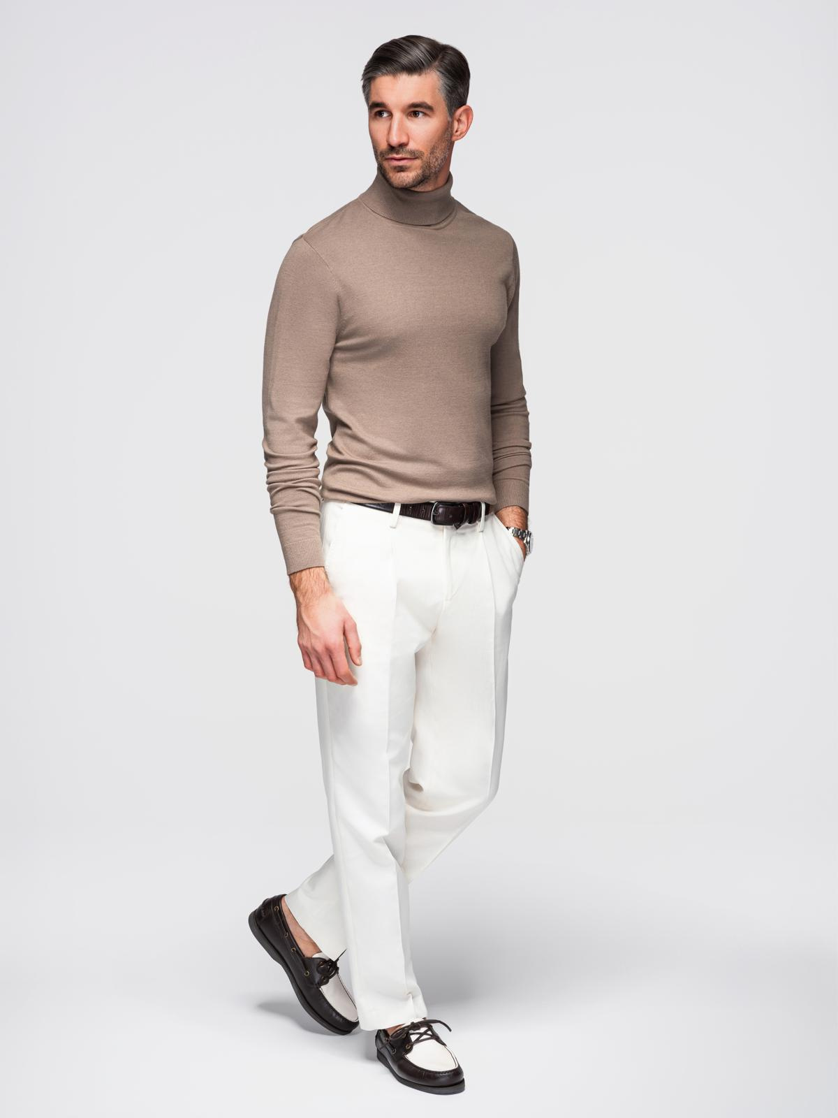Ombre Men's knitted turtleneck with viscose - dark beige