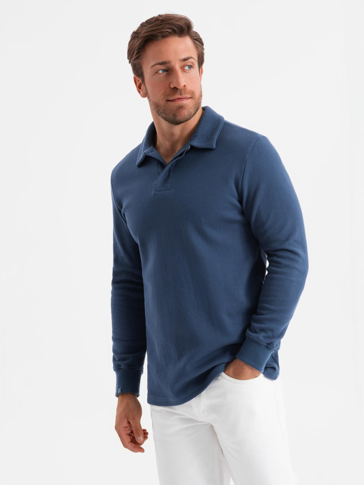 Ombre Mens structured knit polo collar sweatshirt - dark blue