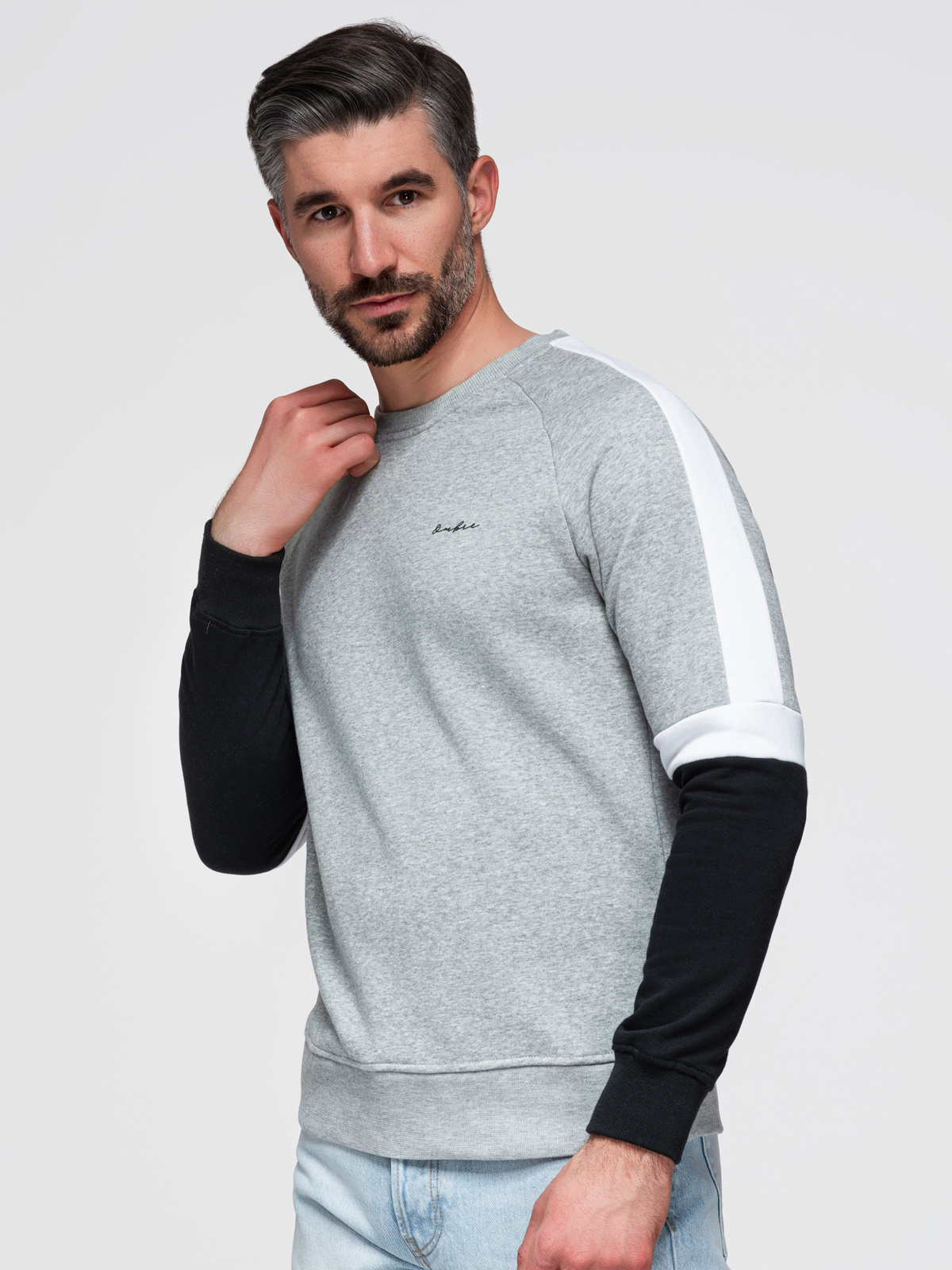 Ombre Tri-color men's sweatshirt with raglan sleeves - gray