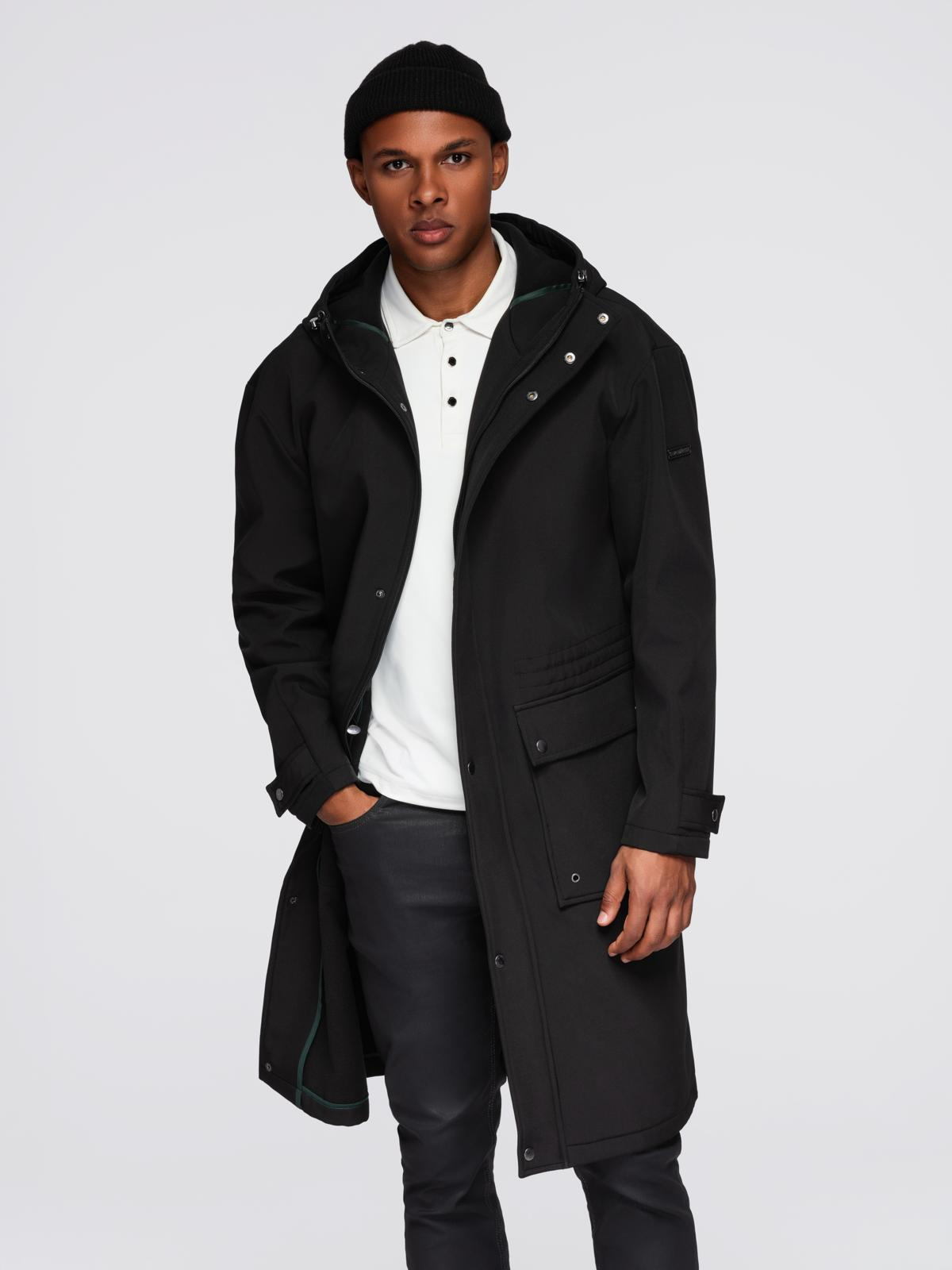 Ombre Men&#039;s parka coat with fleece lining and waist adjustment - black