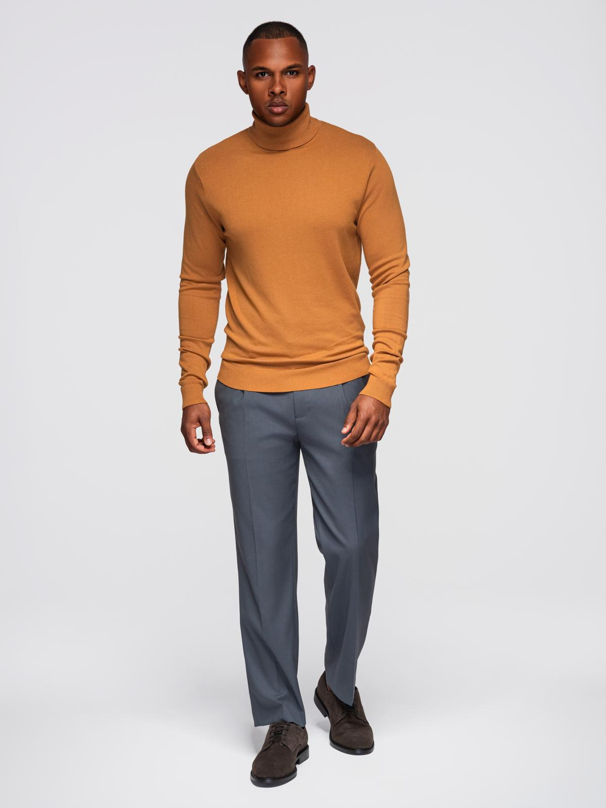 Ombre Men&#039;s knitted single-color turtleneck with viscose - camel