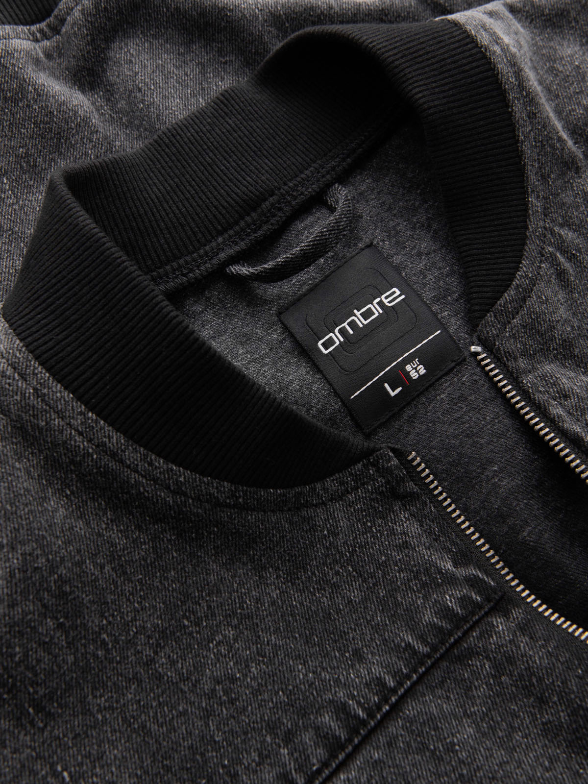 Ombre Men's denim bomber jacket with stone wash effect - black
