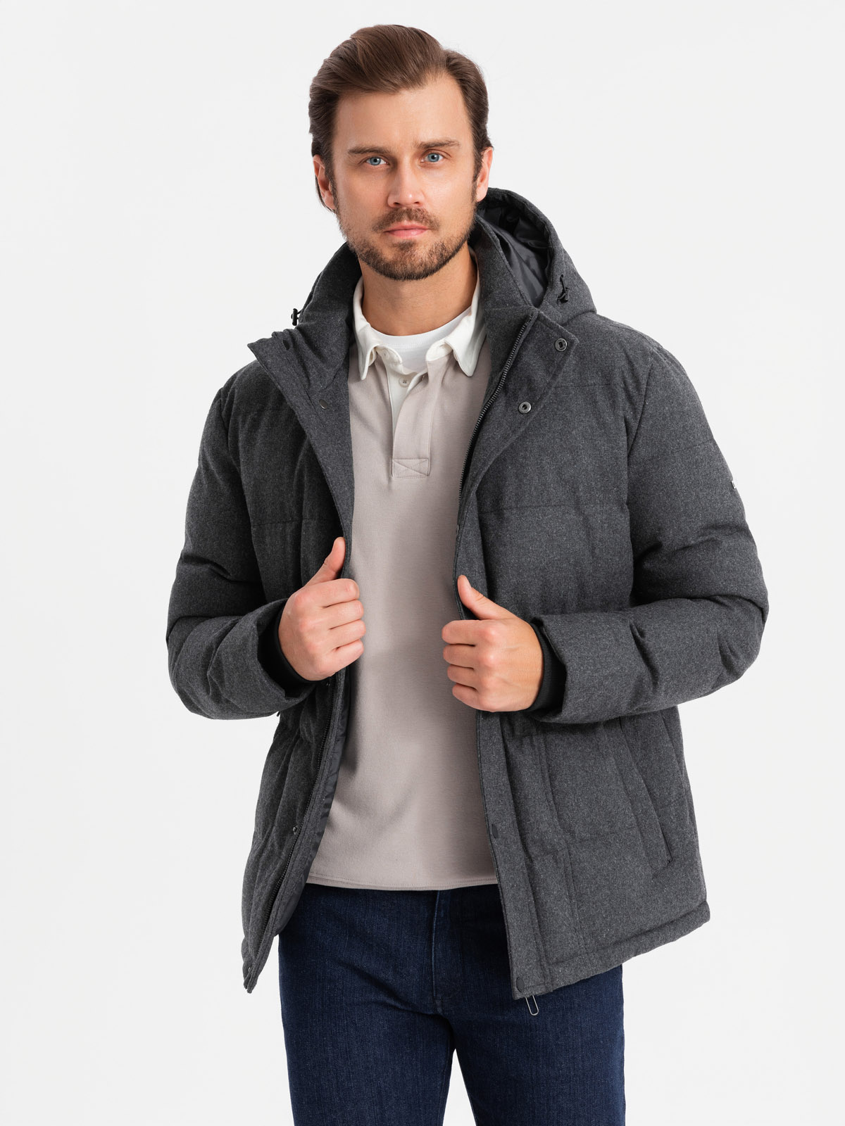 Ombre Men&#039;s lightweight jacket with mesh lining and hood - black