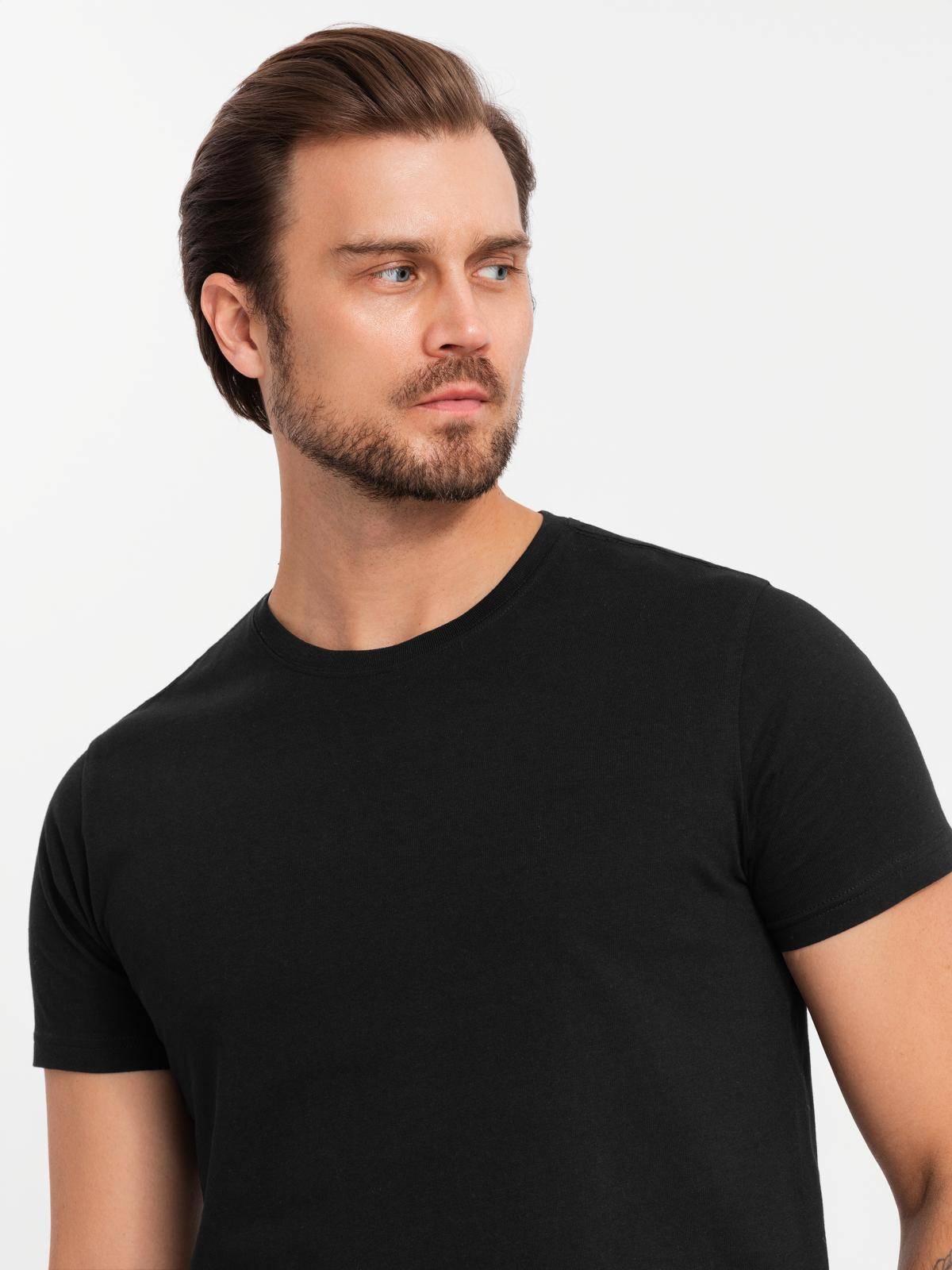 Ombre Set of men's BASIC cotton shirts with round neckline - black/gray/sand