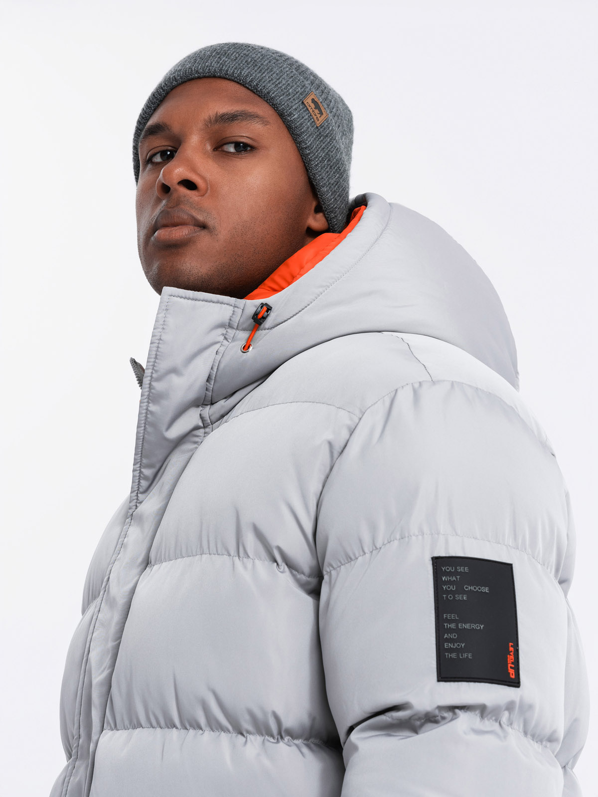 Ombre Men's sports warm jacket with double hood - grey