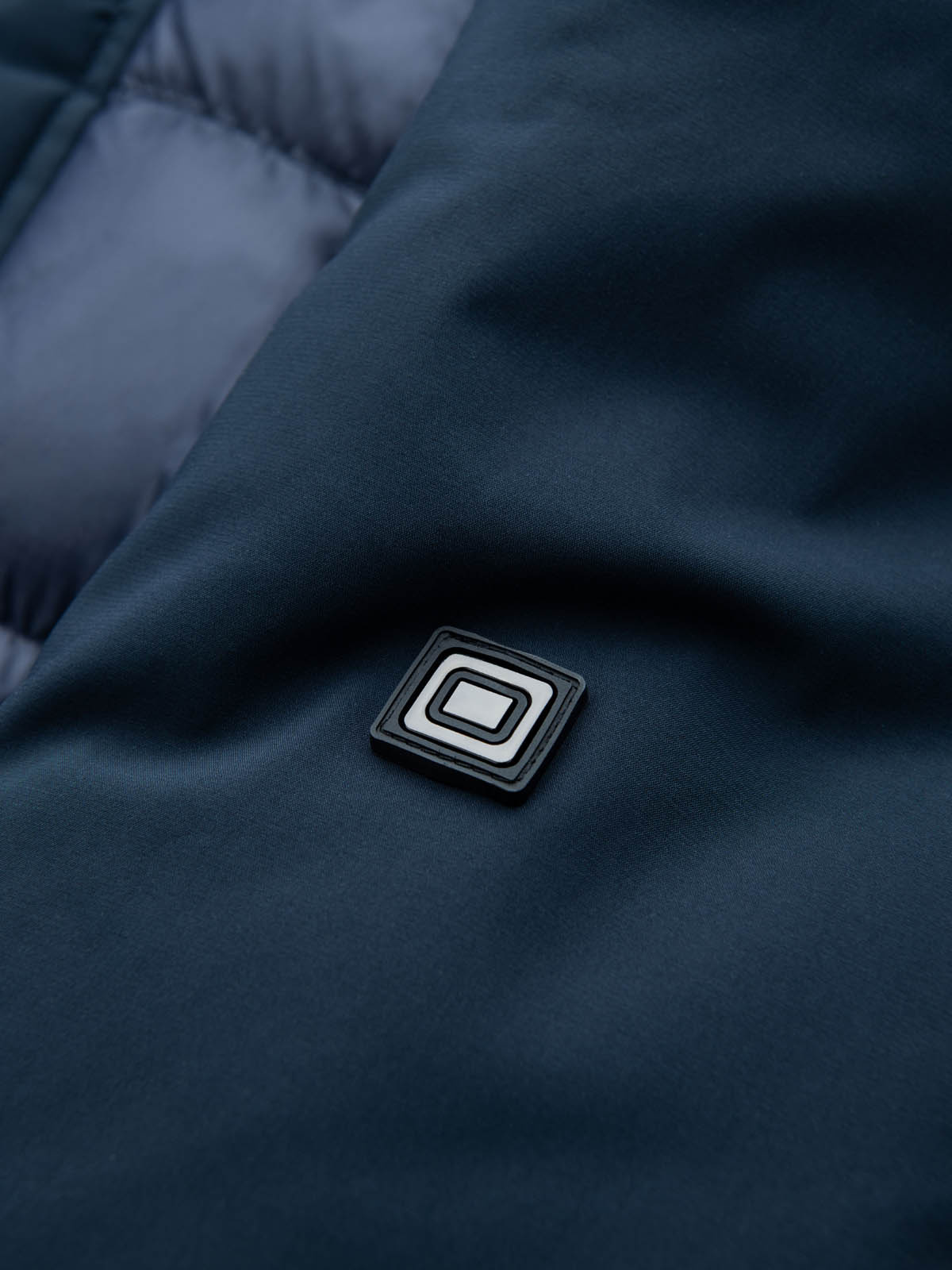 Ombre Men&#039;s quilted long jacket with large pockets - navy blue