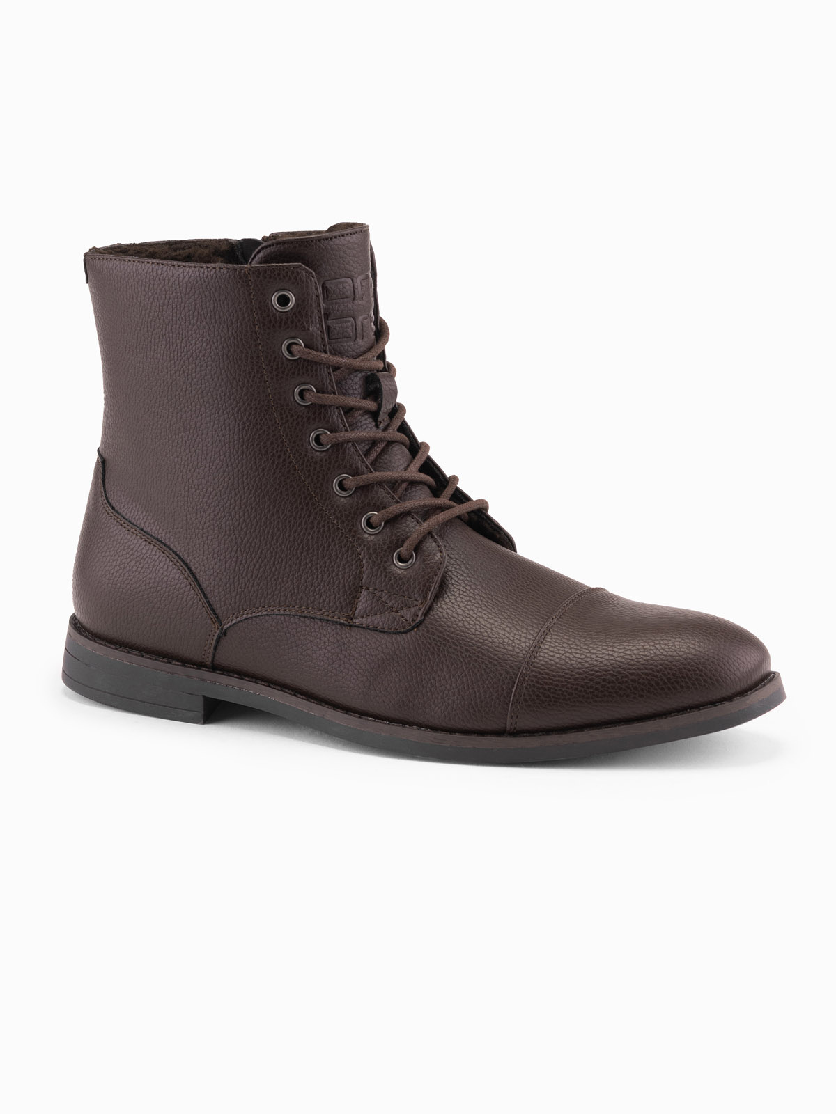 Ombre Men&#039;s eco leather shoes with insulated high upper - dark brown