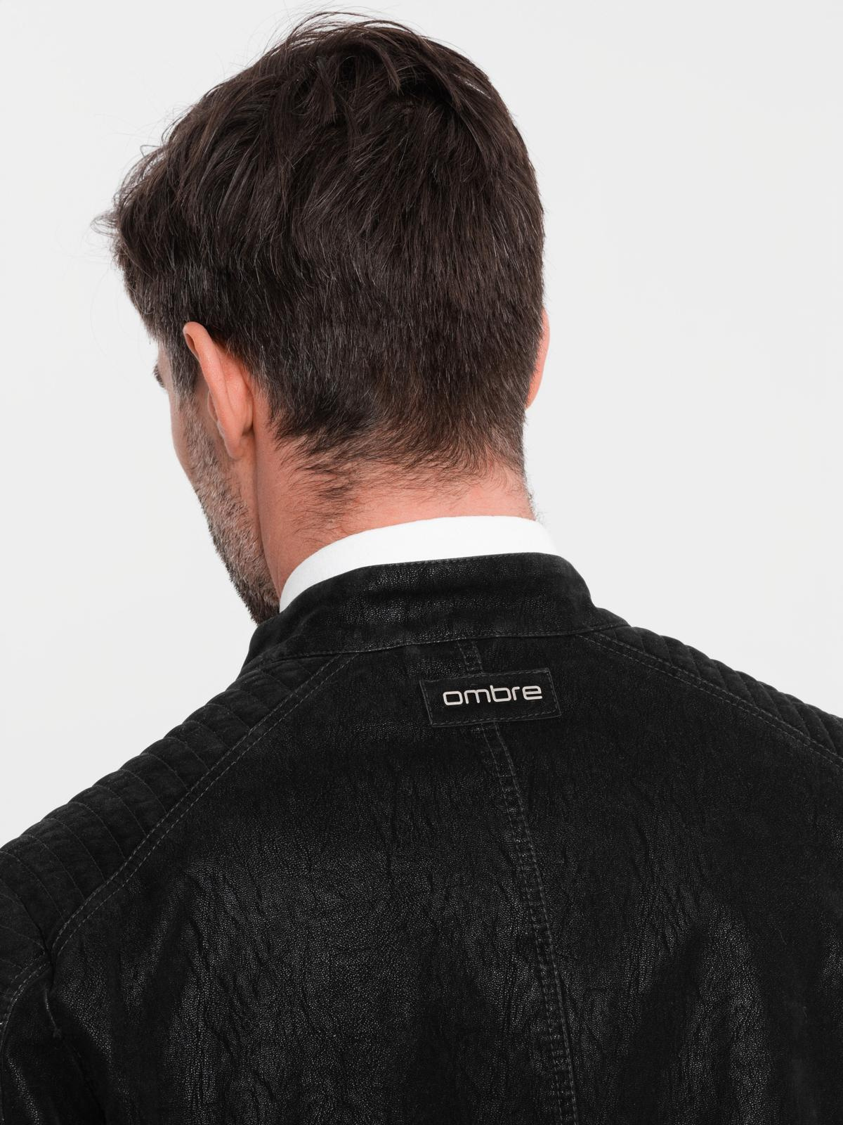 Ombre Men's retro-style biker jacket with stand-up collar - black