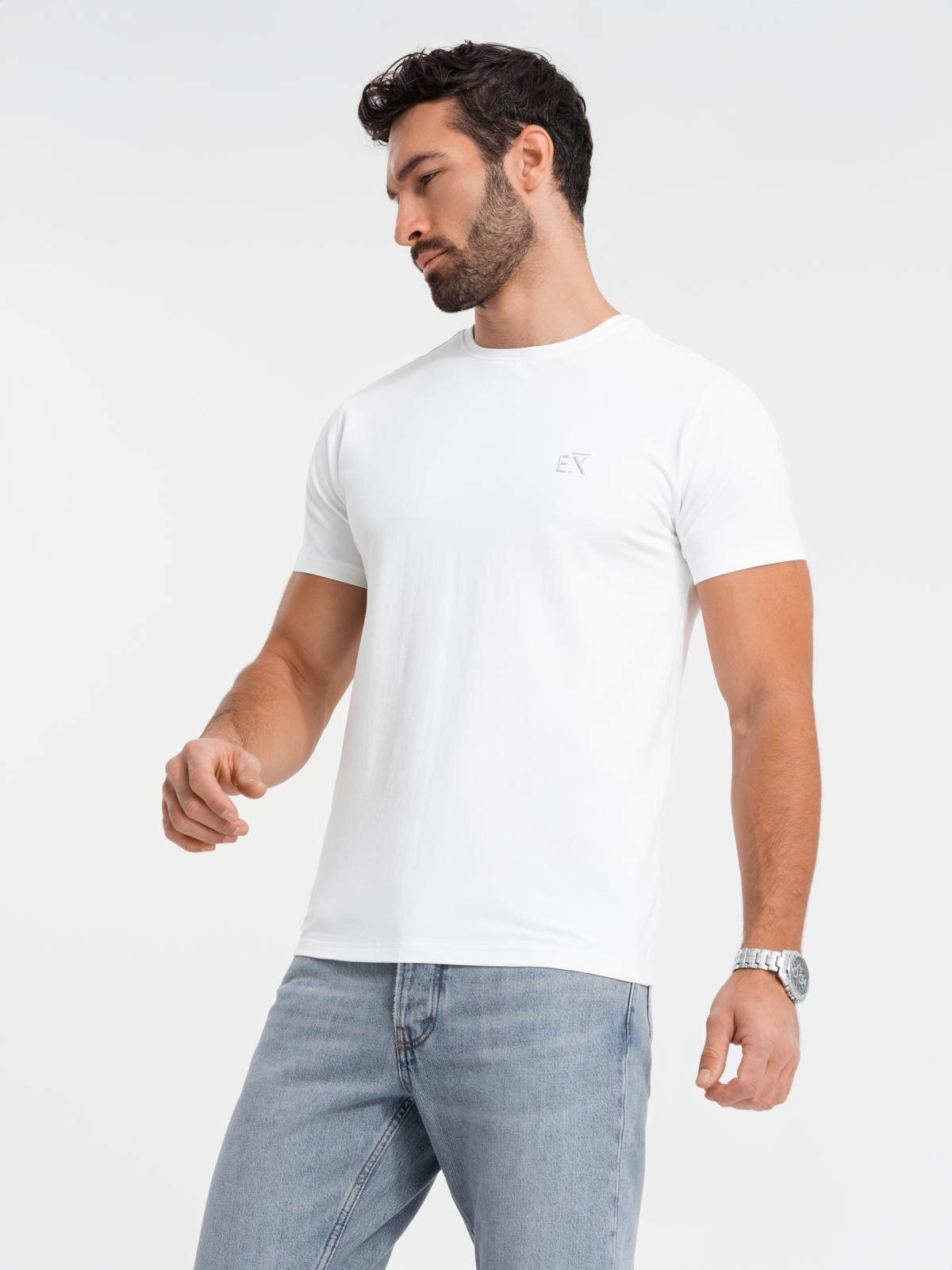 Ombre Men's SLIM FIT t-shirt with elastane and print - white
