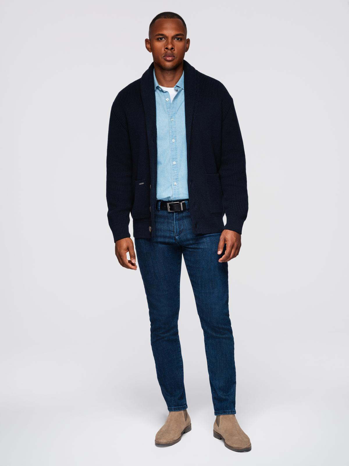 Ombre Men's cotton cardigan sweater with shawl collar - navy blue