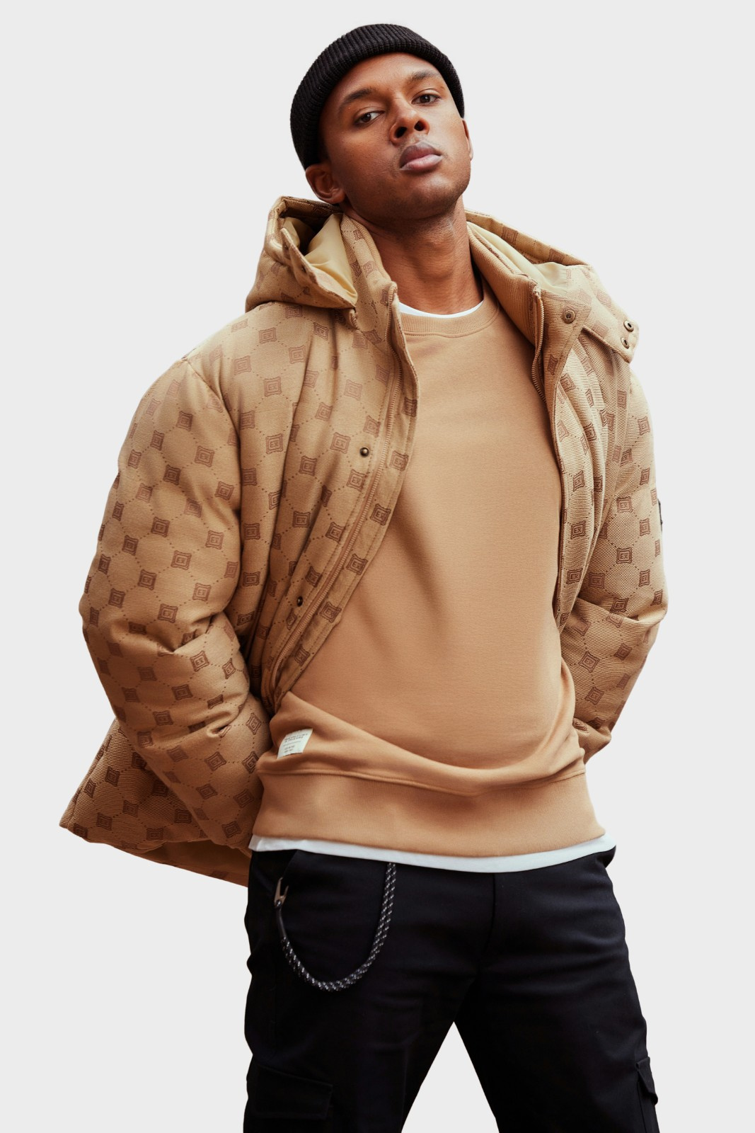 Ombre Men's jacquard patterned puffer jacket-brown