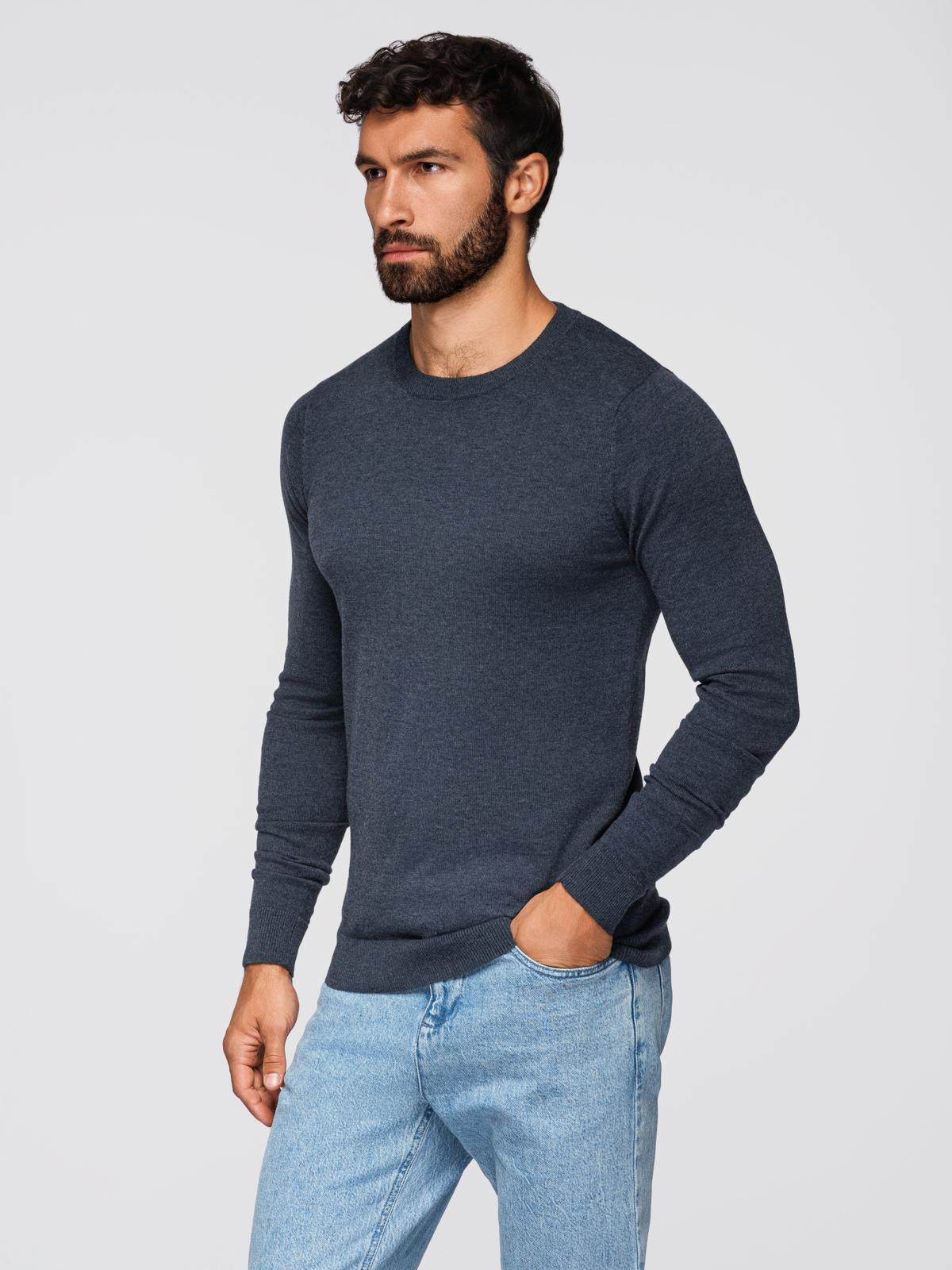 Ombre BASIC men&#039;s viscose classic sweater with round neckline - navy blue melange