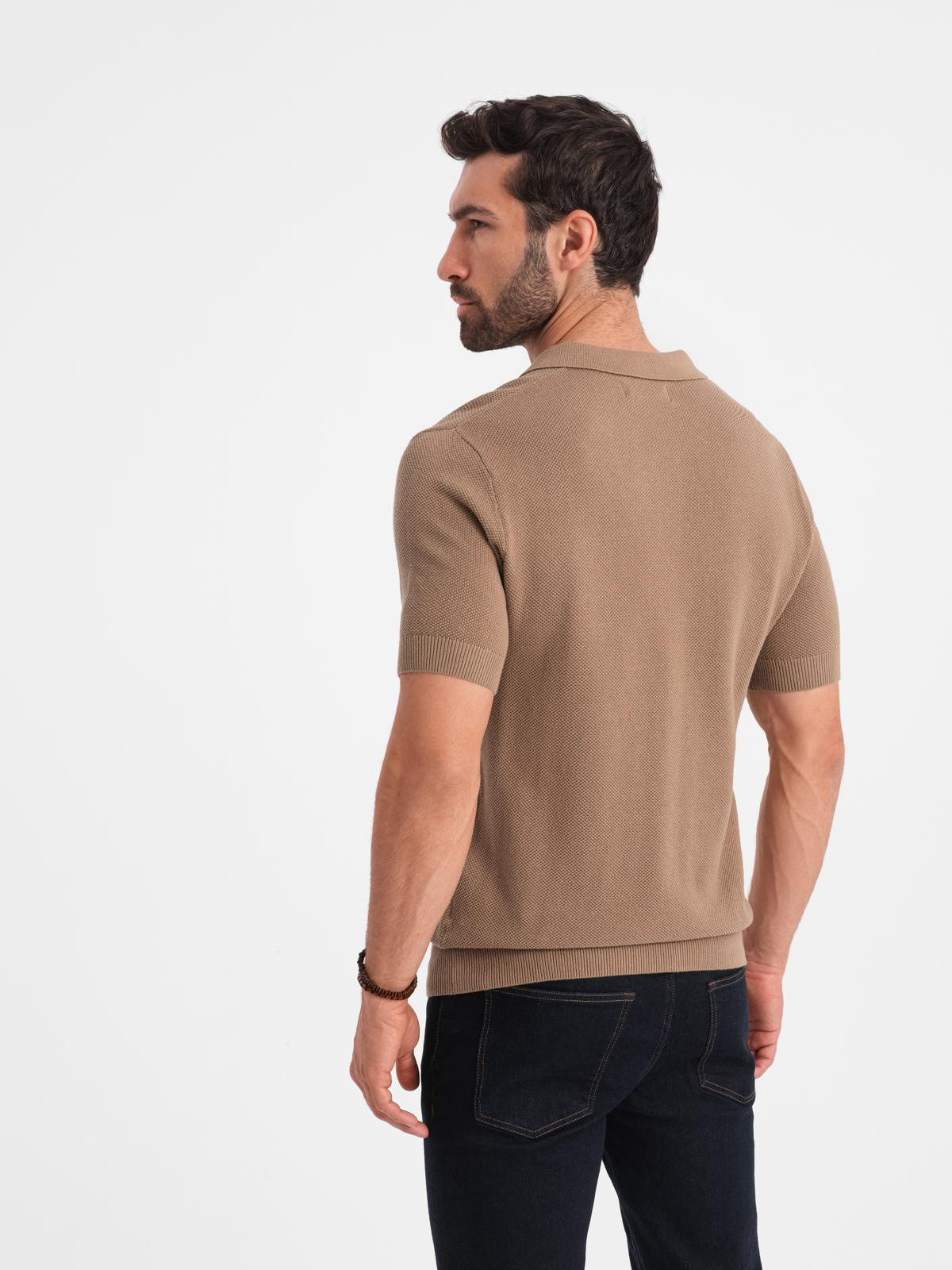 Ombre Men's cotton structured knit polo shirt - light brown