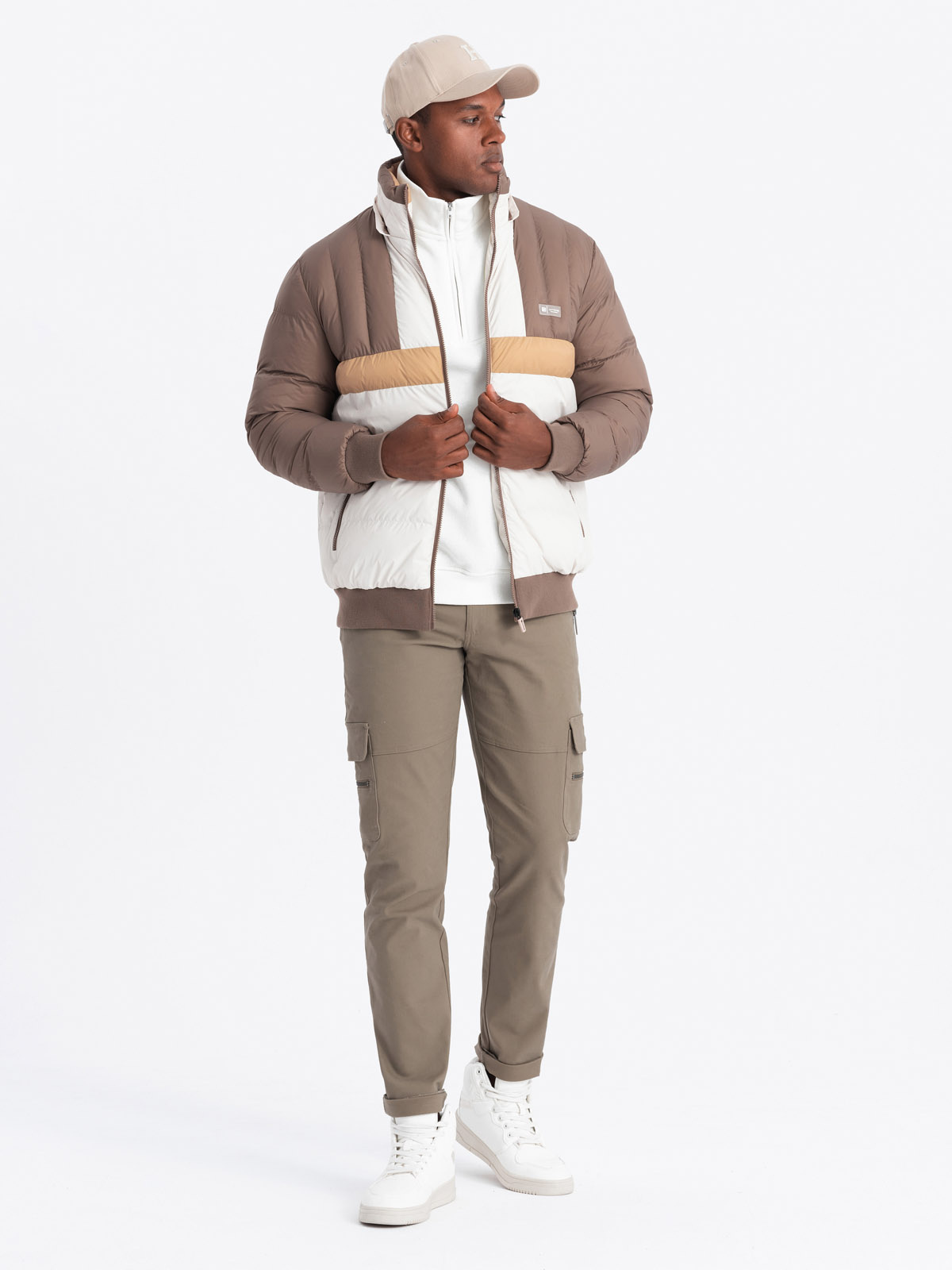 Ombre Colorful retro men&#039;s sports jacket - beige and white