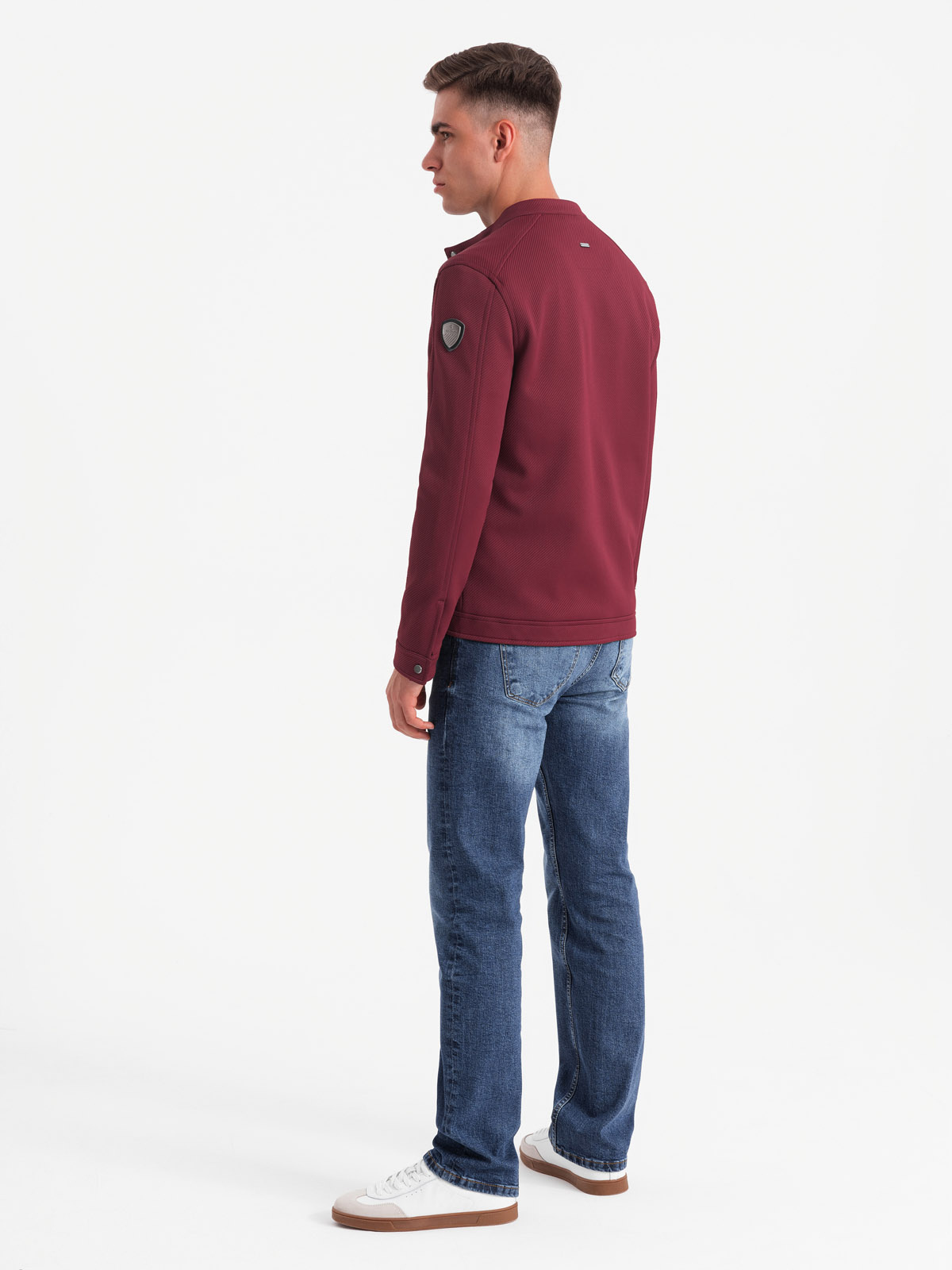 Ombre Men's BIKER jacket in structured fabric - maroon