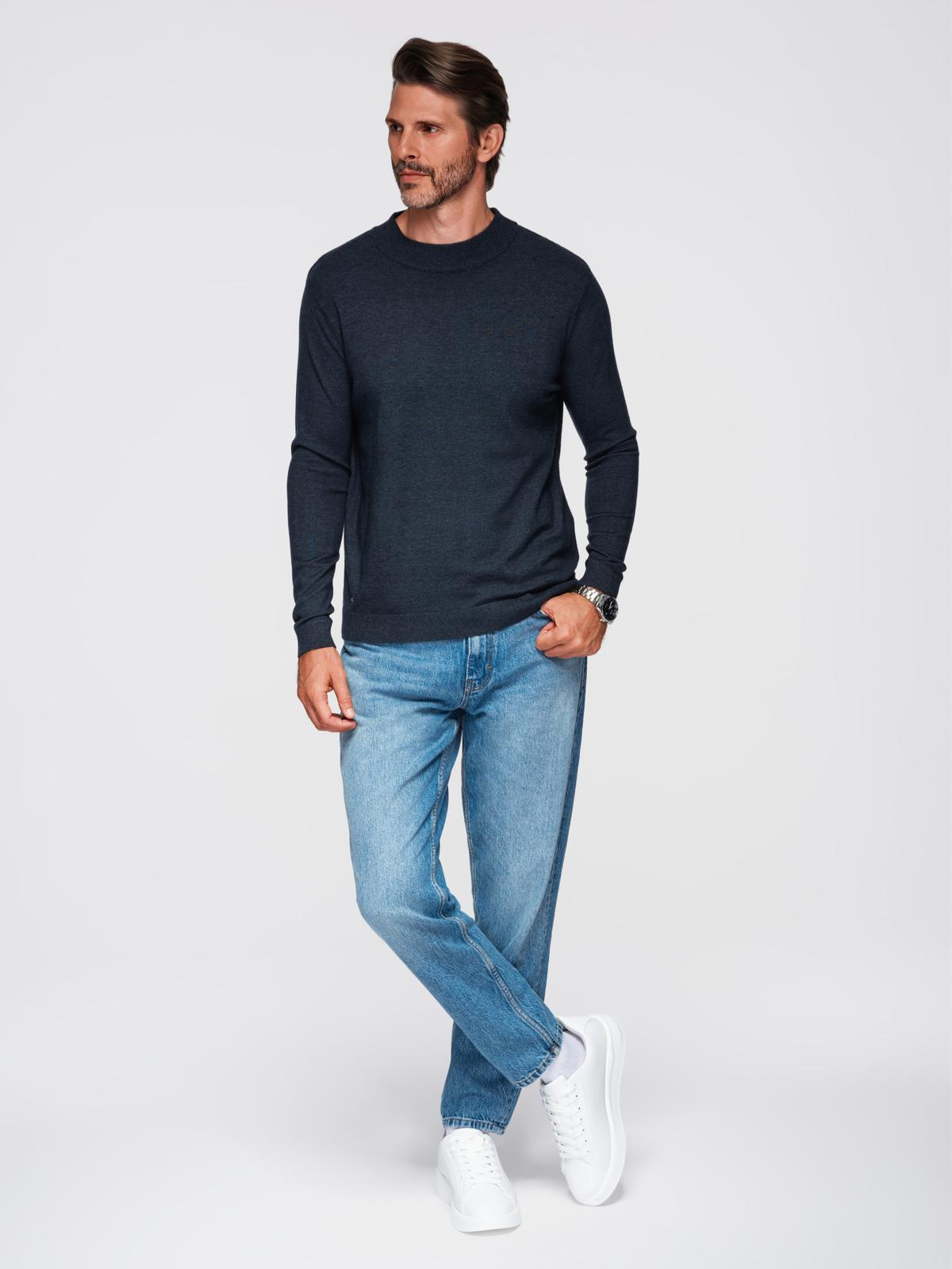 Ombre Men's knitted half turtleneck with viscose - navy blue