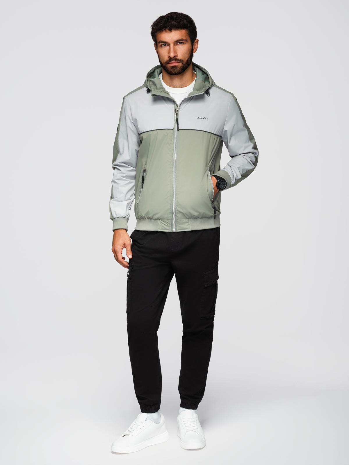 Ombre Men&#039;s contrast hooded windbreaker jacket - olive-gray