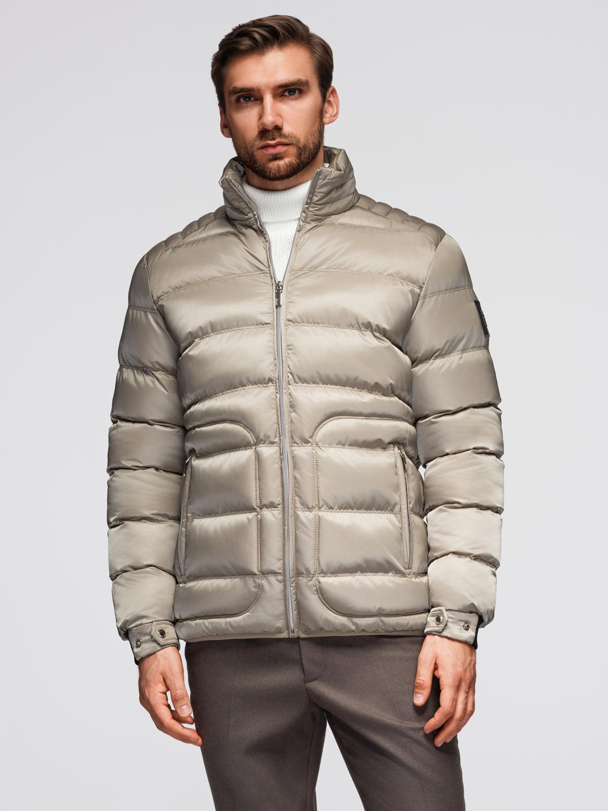 Ombre Men&#039;s quilted jacket with gloss and stand-up collar - light grey