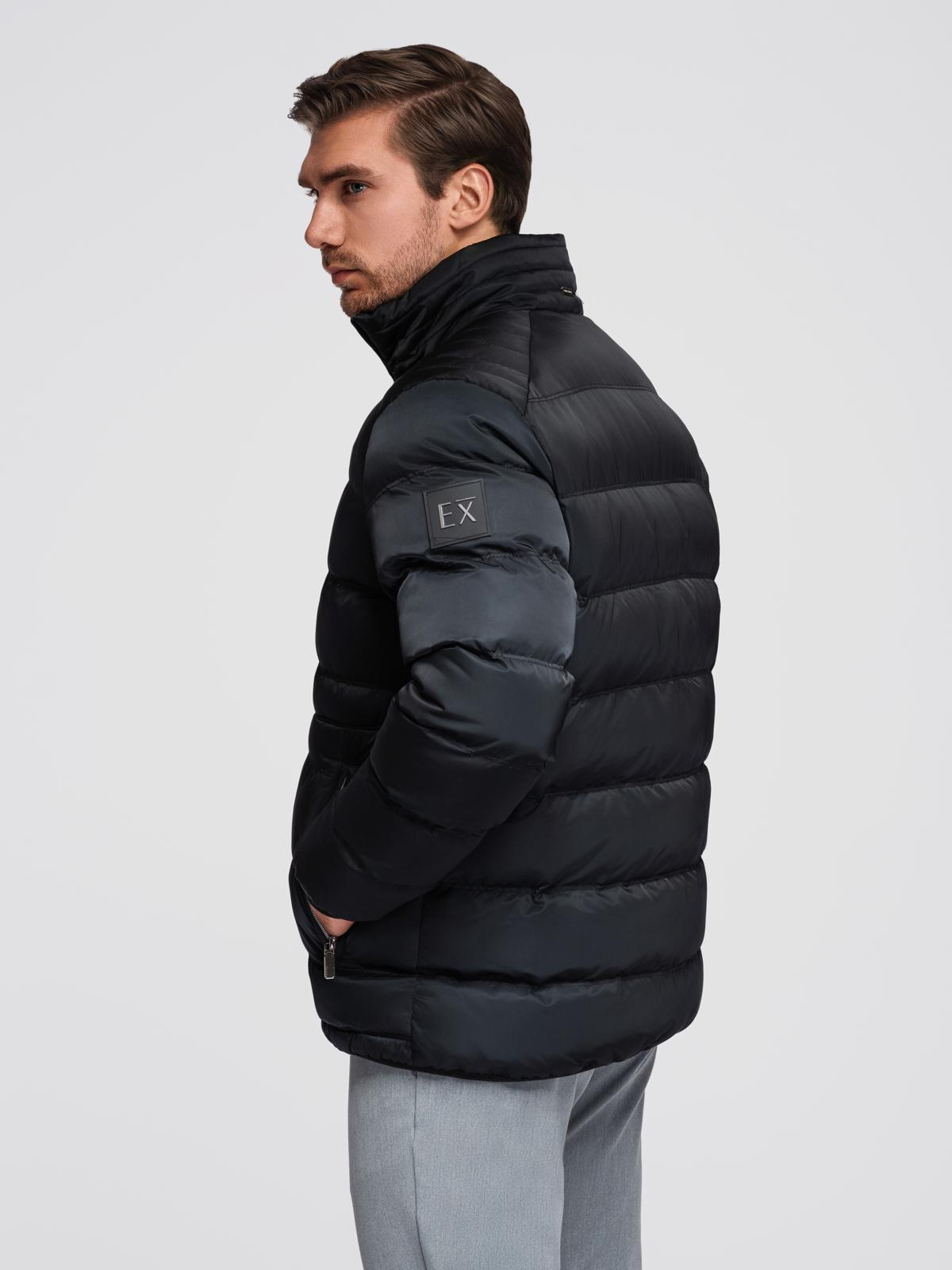 Ombre Men&#039;s quilted jacket with gloss and stand-up collar - black