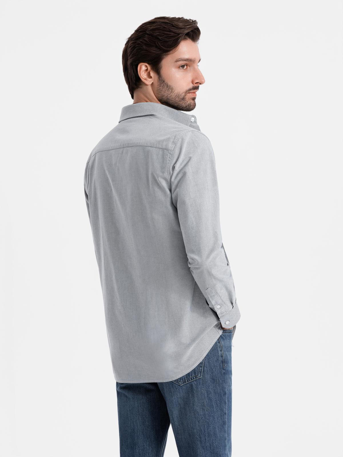 Ombre Elegant men&#039;s oxford shirt with embroidery - light grey