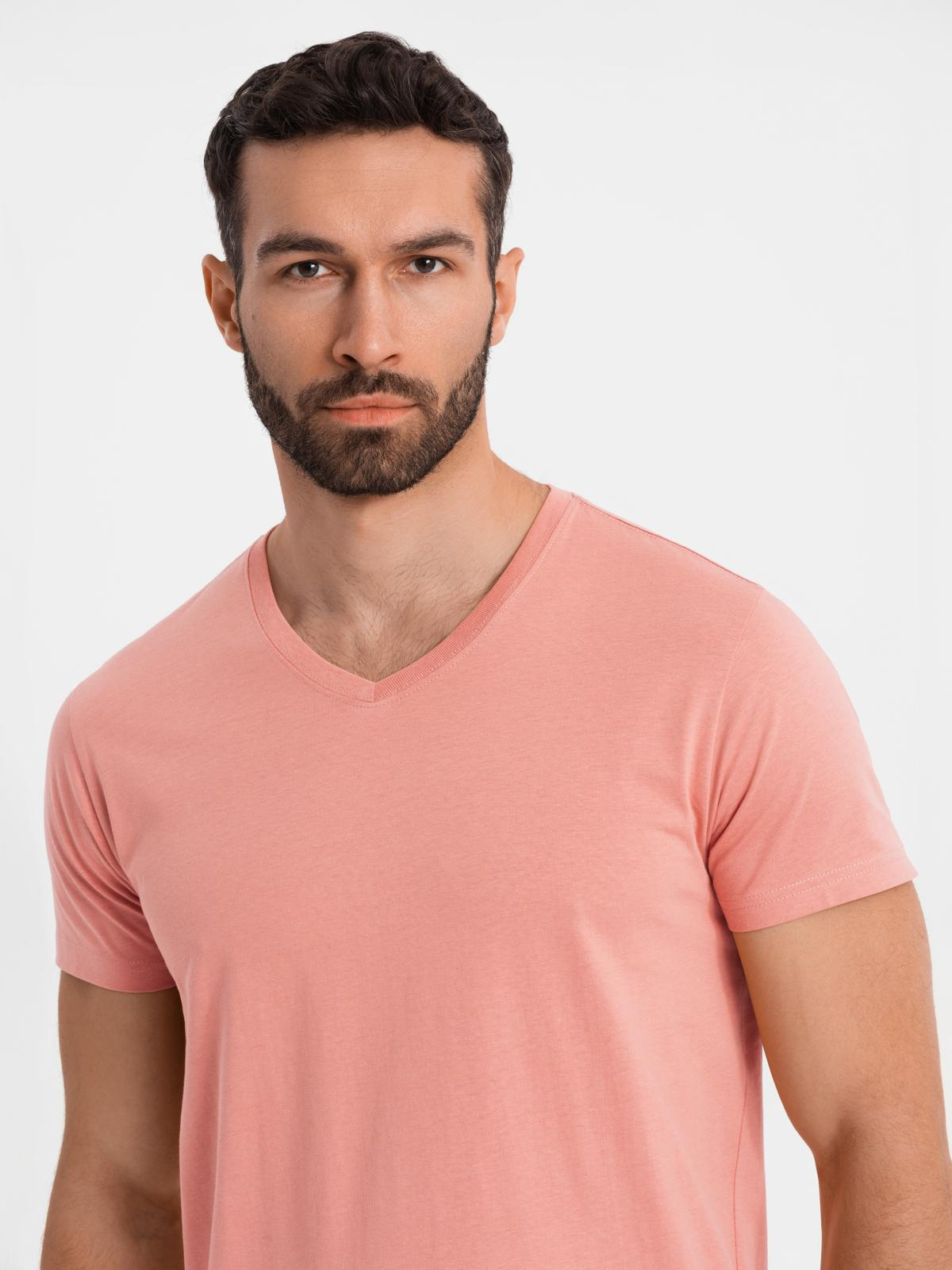 Ombre BASIC men's classic cotton tee-shirt with a v-neck - pink