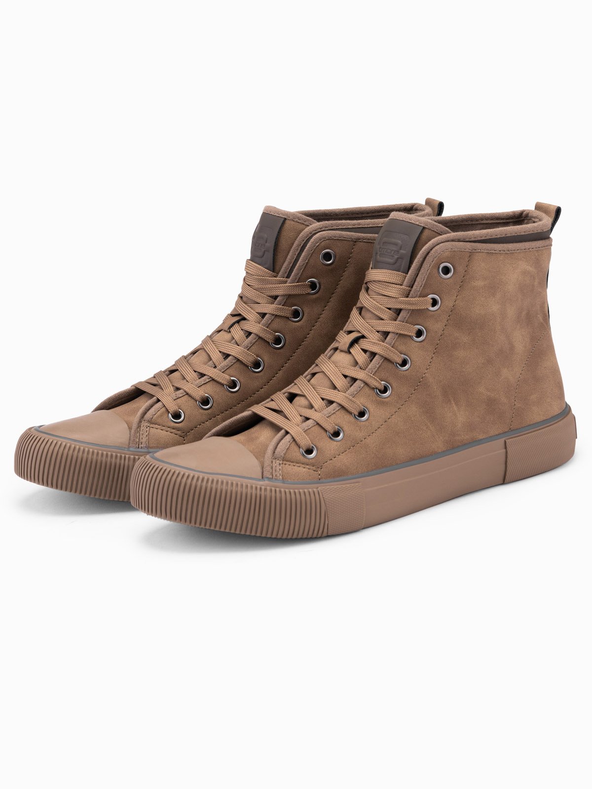 Ombre Men's high-top sneakers with decorative piping - brown