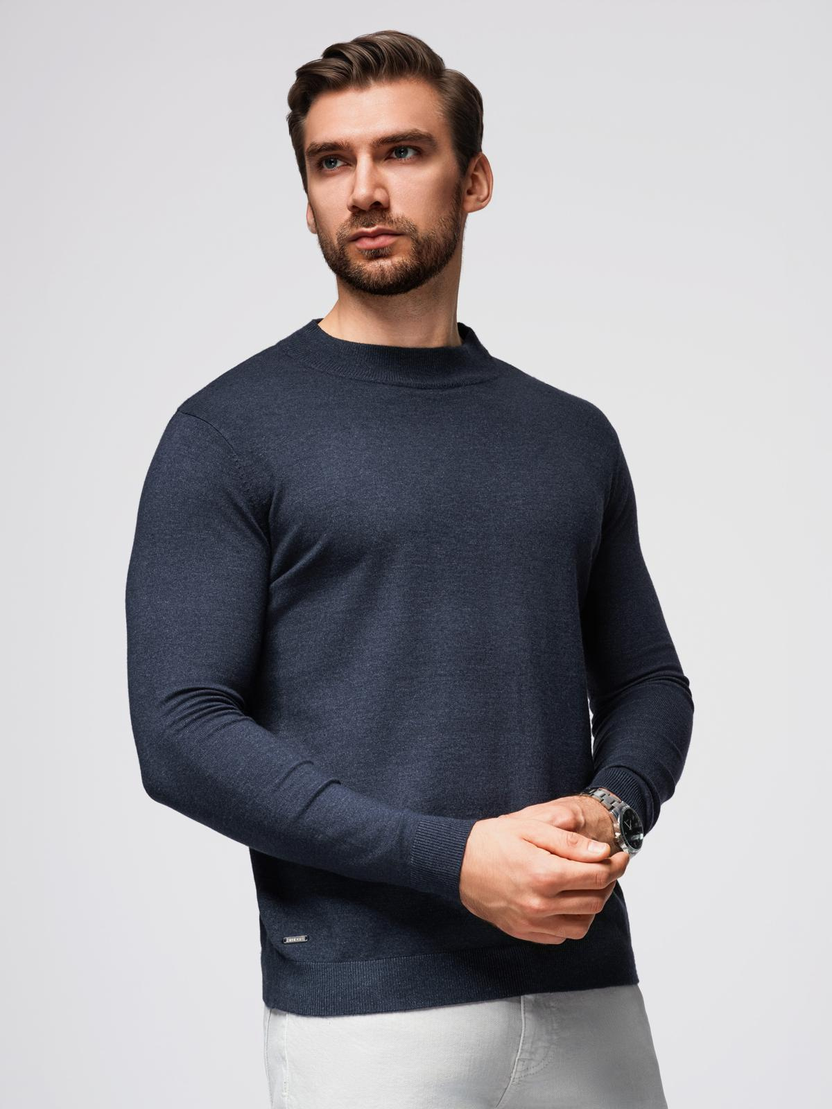 Ombre Men&#039;s knitted half turtleneck with viscose - navy blue